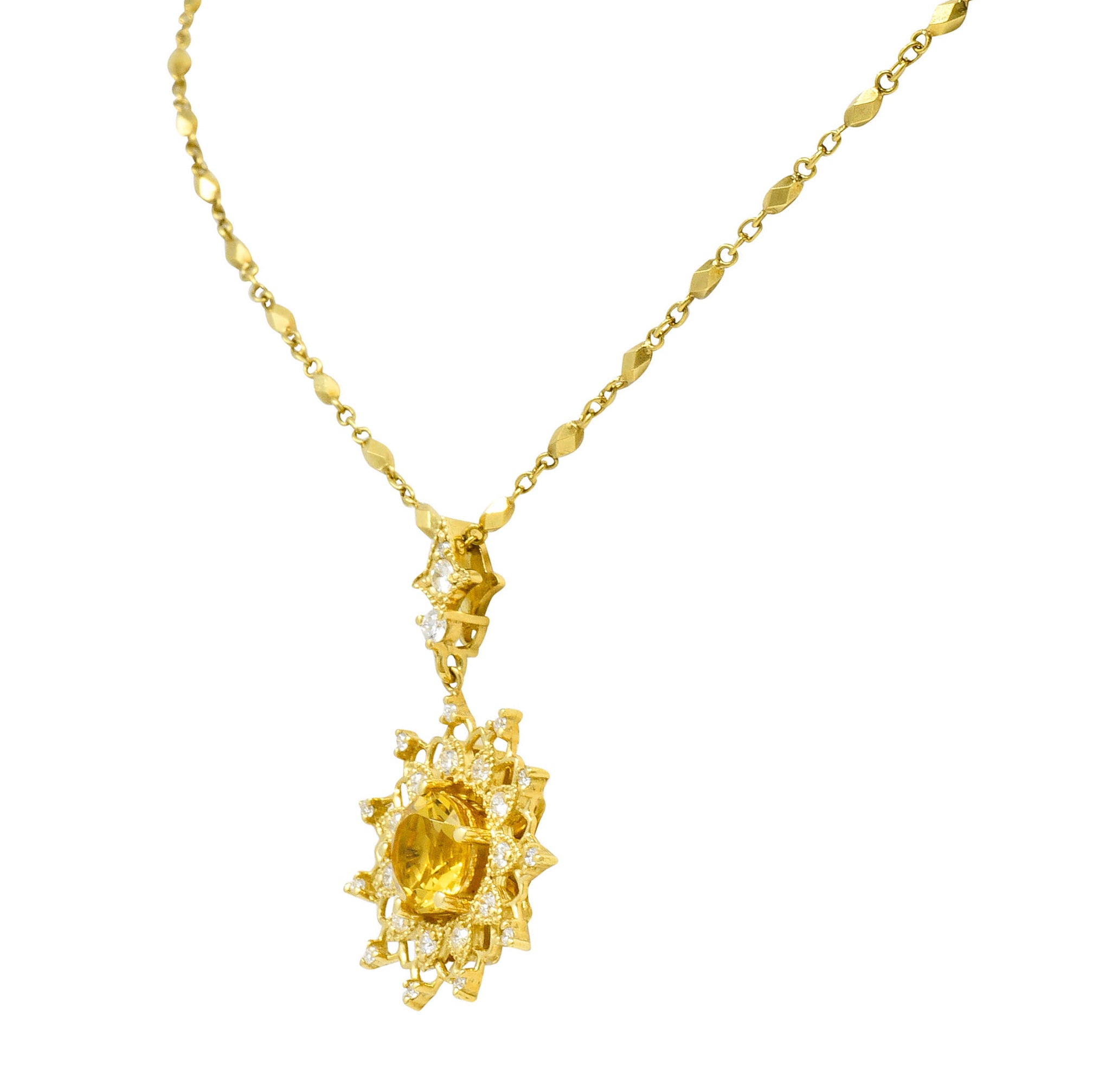 Heliodor Golden Beryl Diamond 18 Karat Gold Floral Burst NecklaceNecklace - Wilson's Estate Jewelry