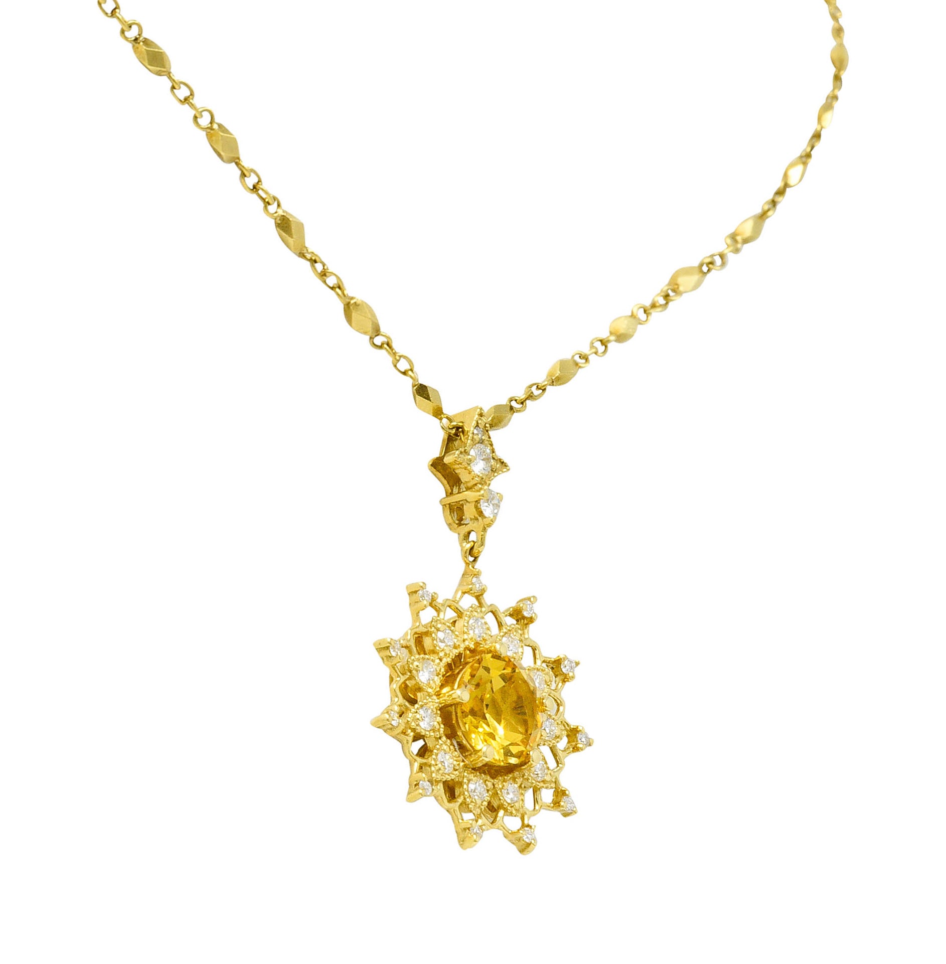 Heliodor Golden Beryl Diamond 18 Karat Gold Floral Burst NecklaceNecklace - Wilson's Estate Jewelry