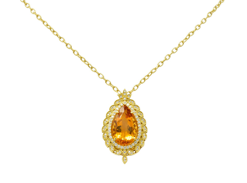 Citrine 1.05 CTW Diamond 18 Karat Gold Foliate Cluster Pendant NecklaceNecklace - Wilson's Estate Jewelry