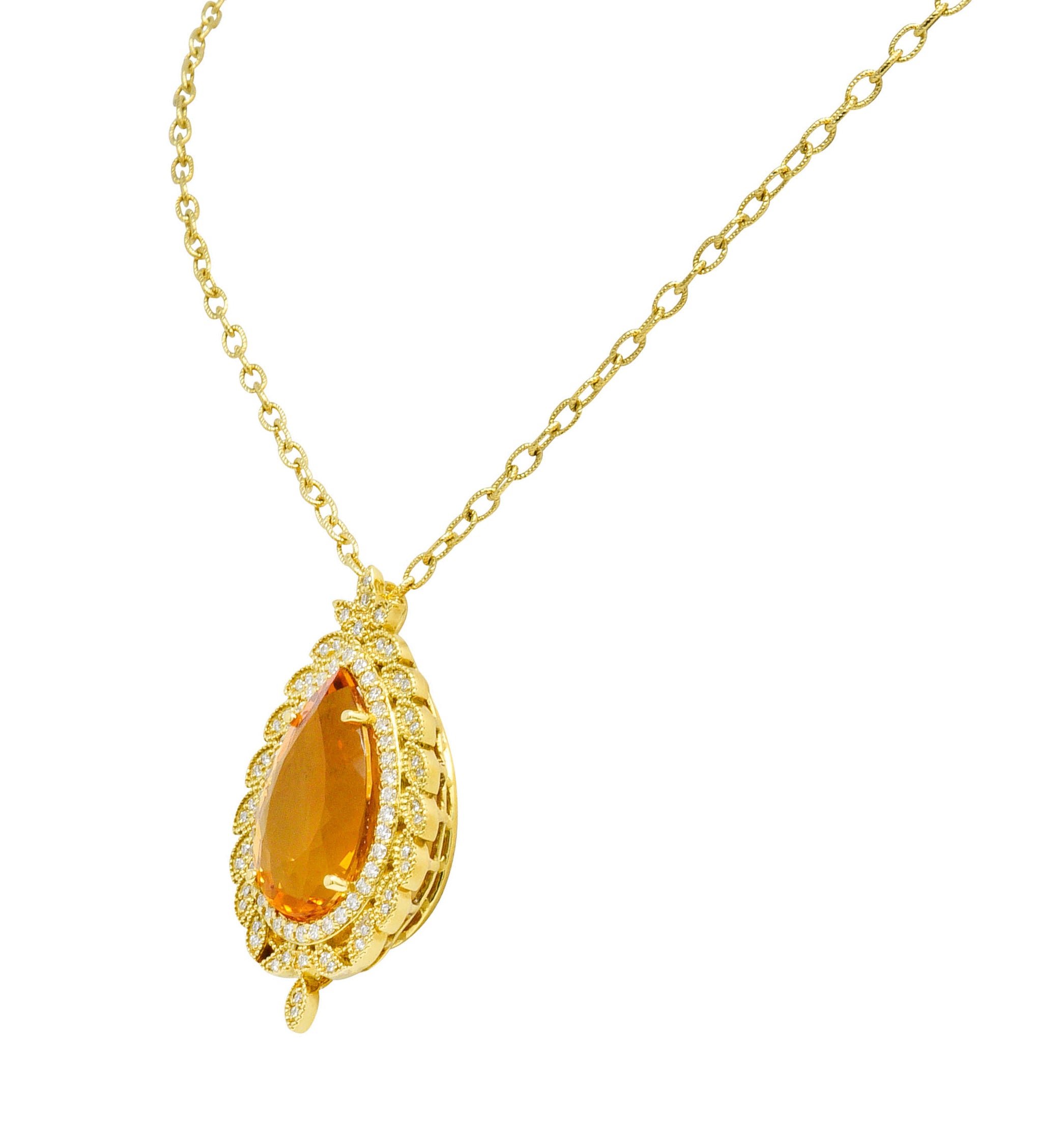 Citrine 1.05 CTW Diamond 18 Karat Gold Foliate Cluster Pendant NecklaceNecklace - Wilson's Estate Jewelry