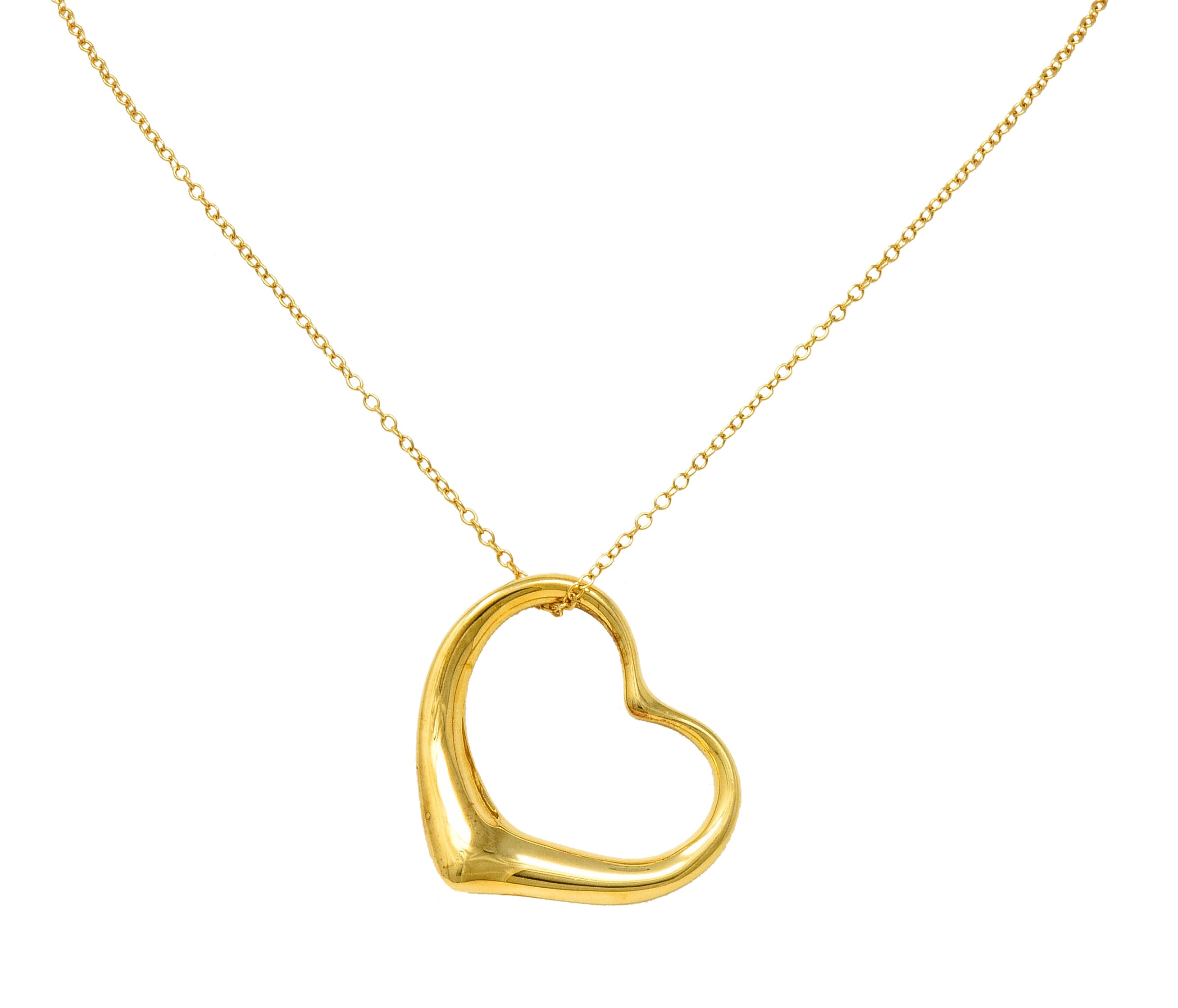 Large Elsa Peretti Tiffany & Co. 18 Karat Gold Open Heart Pendant 30 Inch Necklace - Wilson's Estate Jewelry