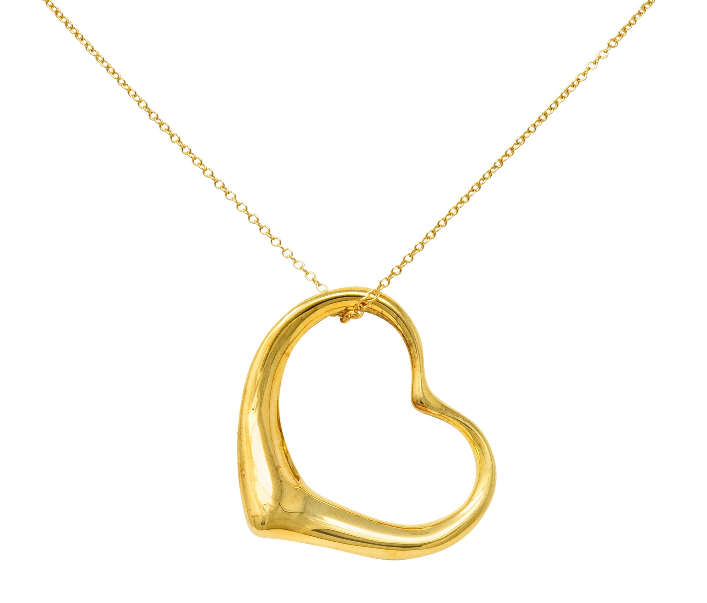 Large Elsa Peretti Tiffany & Co. 18 Karat Gold Open Heart Pendant 30 Inch Necklace - Wilson's Estate Jewelry