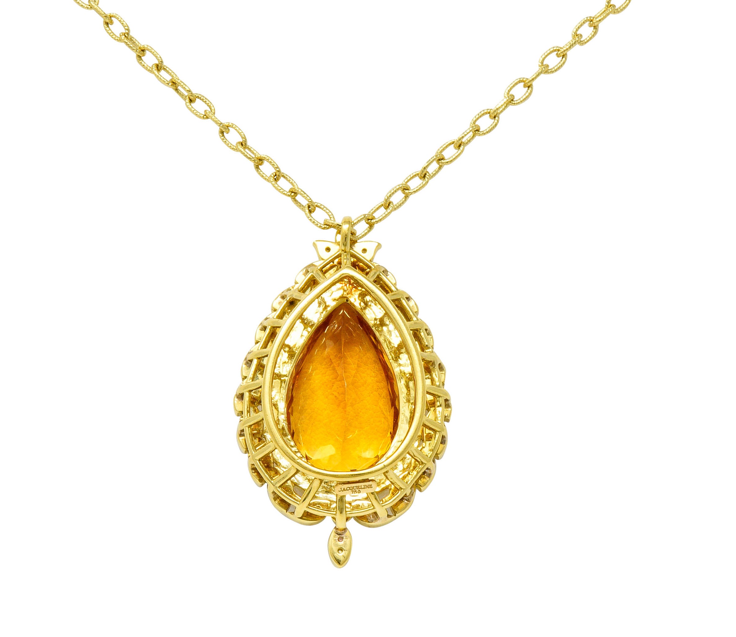 Citrine 1.05 CTW Diamond 18 Karat Gold Foliate Cluster Pendant NecklaceNecklace - Wilson's Estate Jewelry