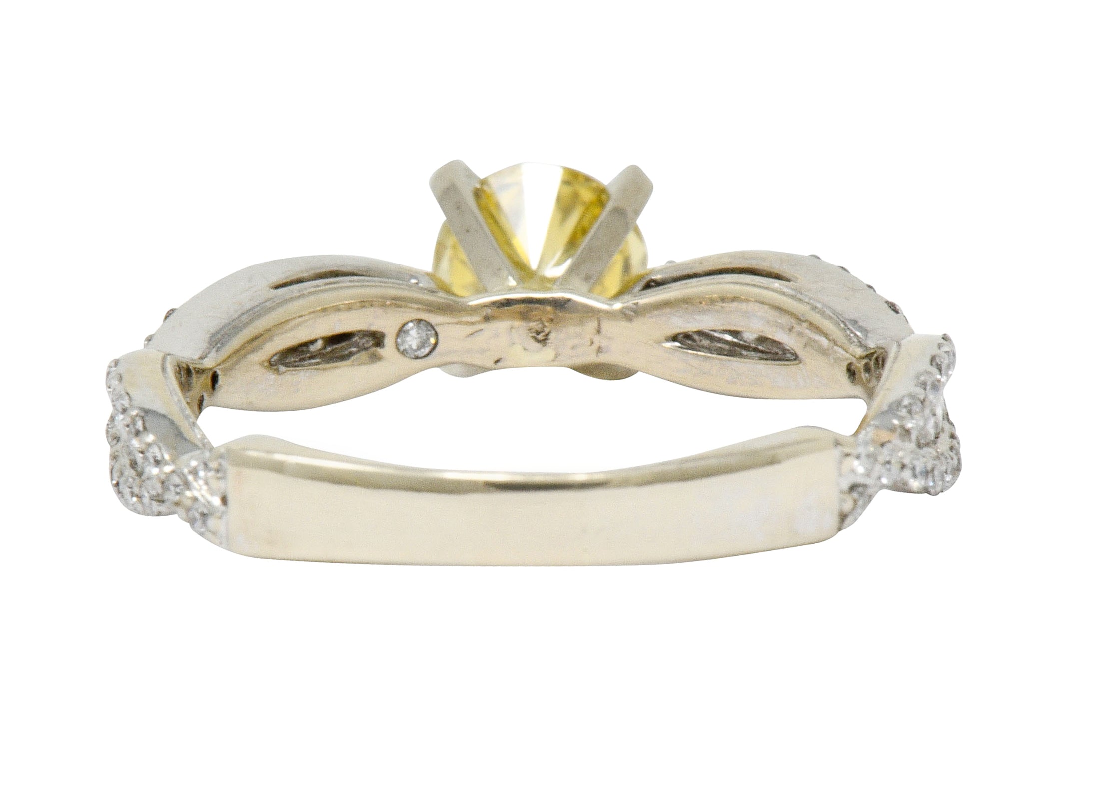 Contemporary 1.95 CTW Fancy Yellow Diamond 14 Karat White Gold Trellis Engagement Ring GIA - Wilson's Estate Jewelry