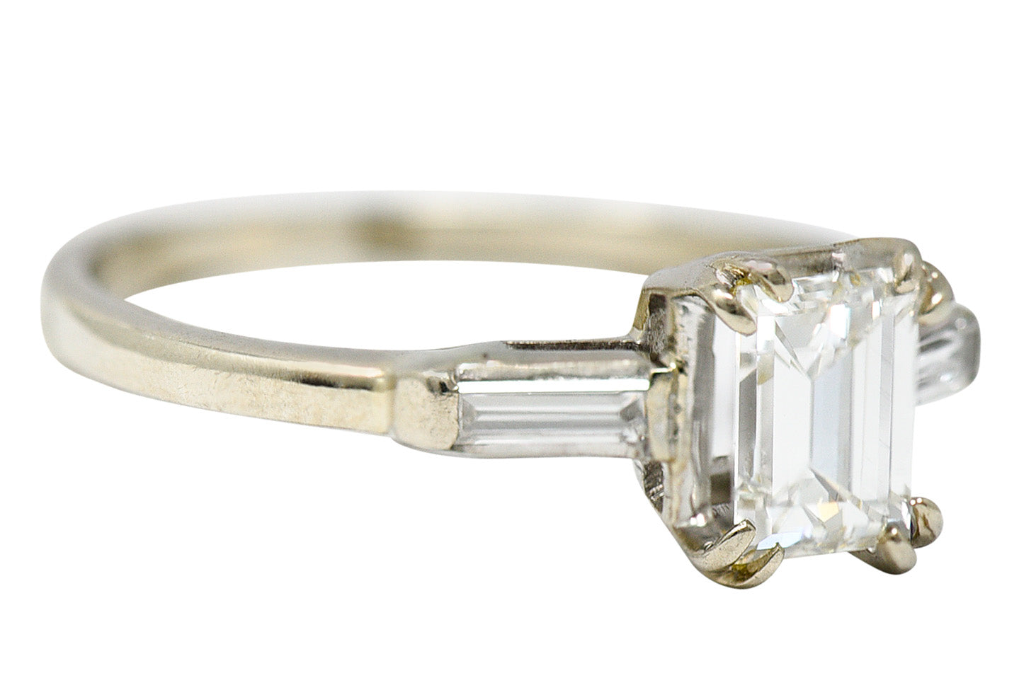 Retro 1.14 CTW Emerald Cut Diamond 14 Karat White Gold Engagement RingRing - Wilson's Estate Jewelry