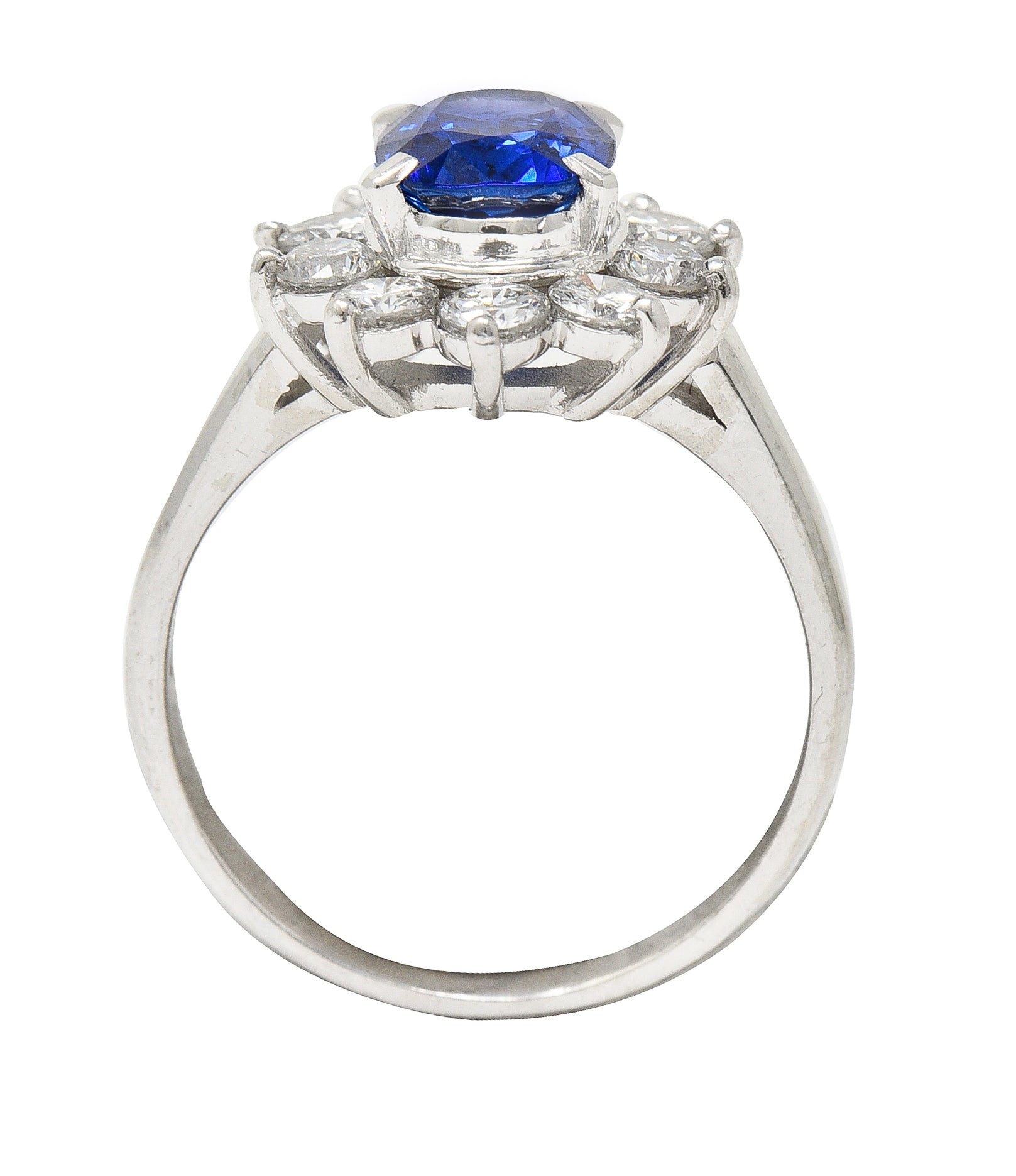 Contemporary 2.13 CTW Cushion Cut Sapphire Diamond Platinum Halo Ring Wilson's Estate Jewelry