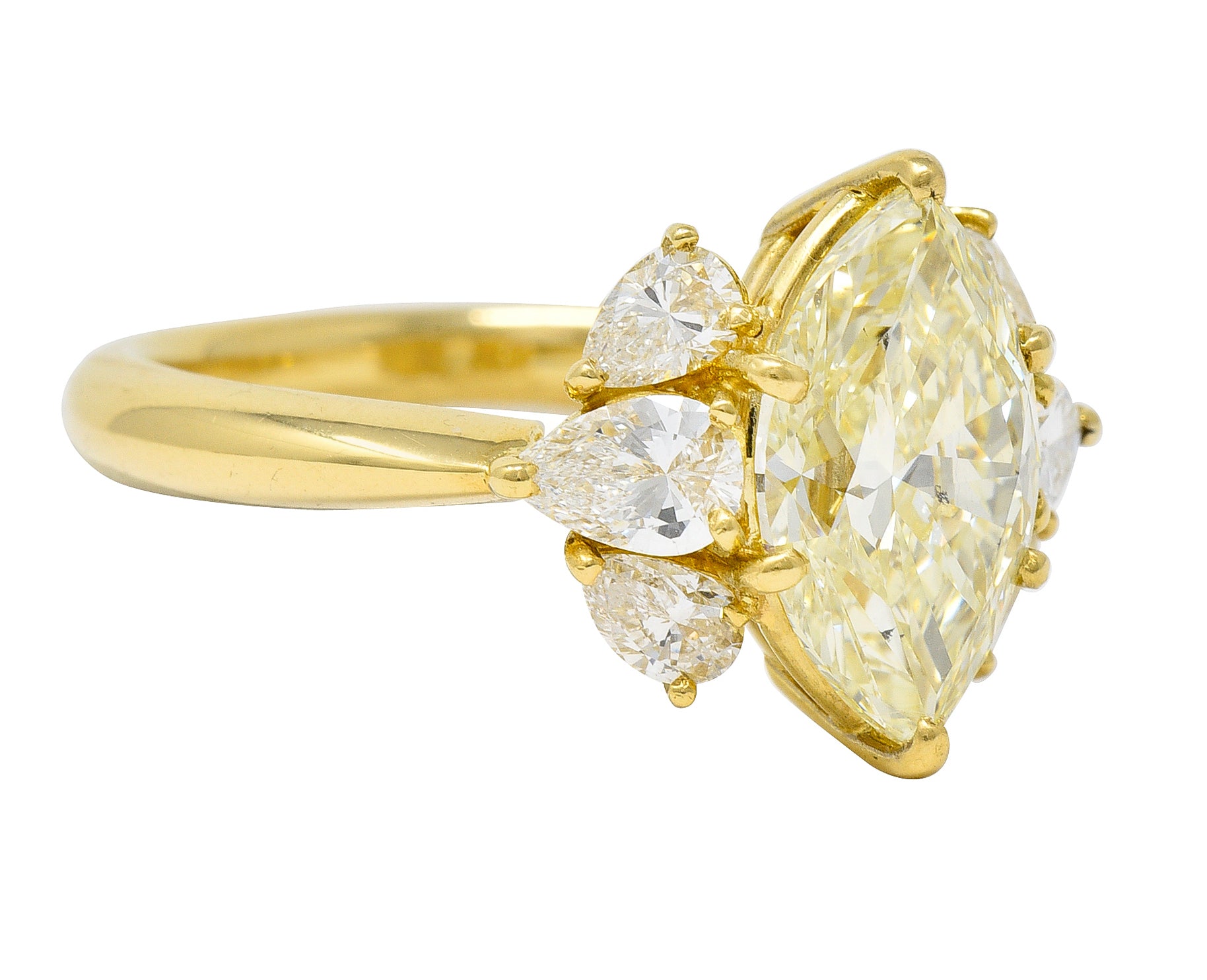 Contemporary 3.00 CTW Fancy Yellow Marquise Cut Diamond 18 Karat Yellow Gold Cluster Engagement Ring Wilson's Estate Jewelry