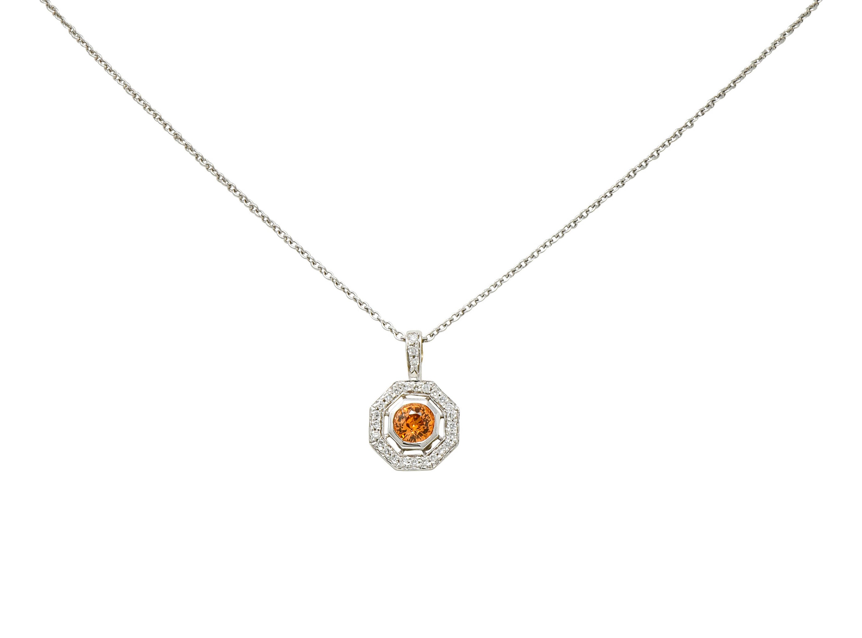 Spessartite Garnet Diamond 18 Karat White Gold Octagonal Pendant NecklaceNecklace - Wilson's Estate Jewelry