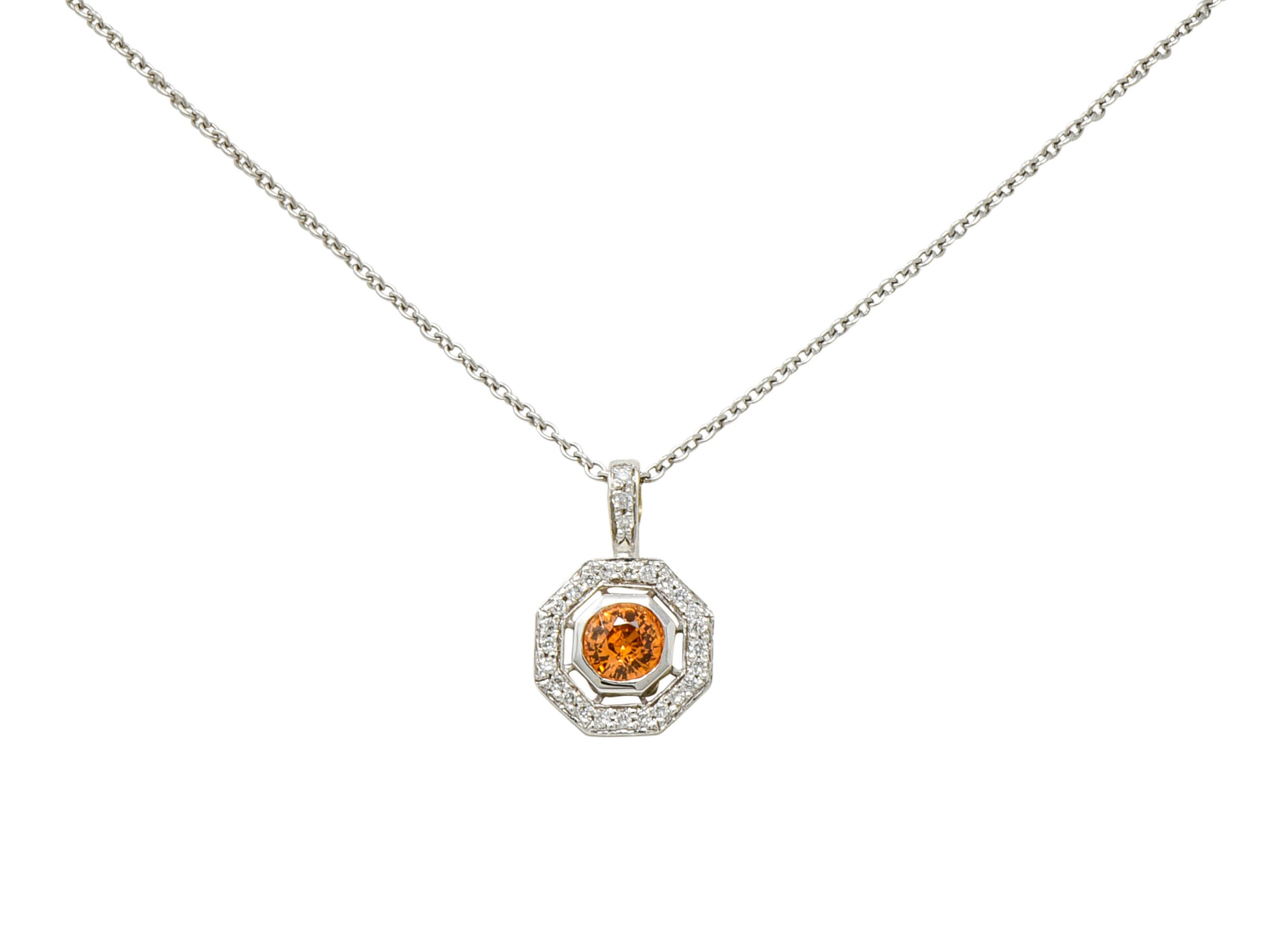 Spessartite Garnet Diamond 18 Karat White Gold Octagonal Pendant NecklaceNecklace - Wilson's Estate Jewelry