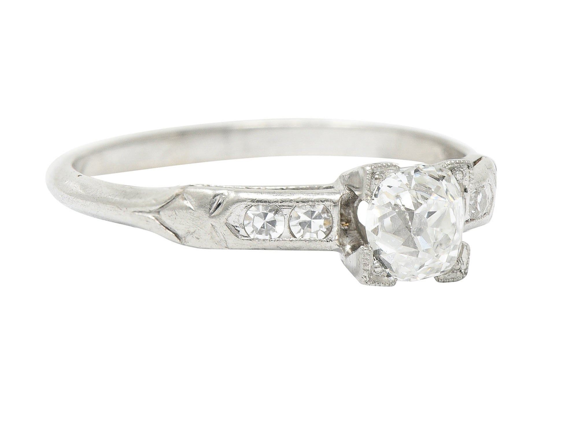 Traub 0.63 CTW Old Mine Diamond Platinum Fishtail Engagement Ring GIARing - Wilson's Estate Jewelry