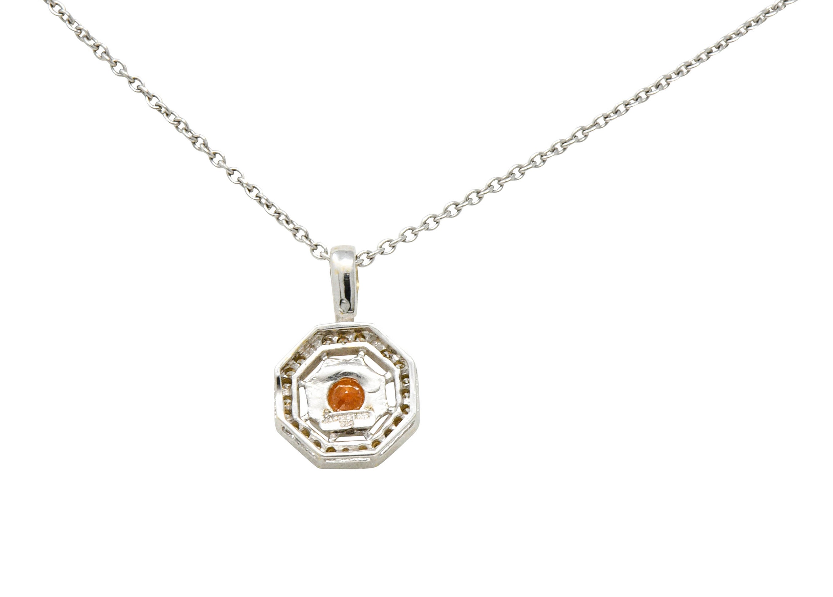 Spessartite Garnet Diamond 18 Karat White Gold Octagonal Pendant NecklaceNecklace - Wilson's Estate Jewelry