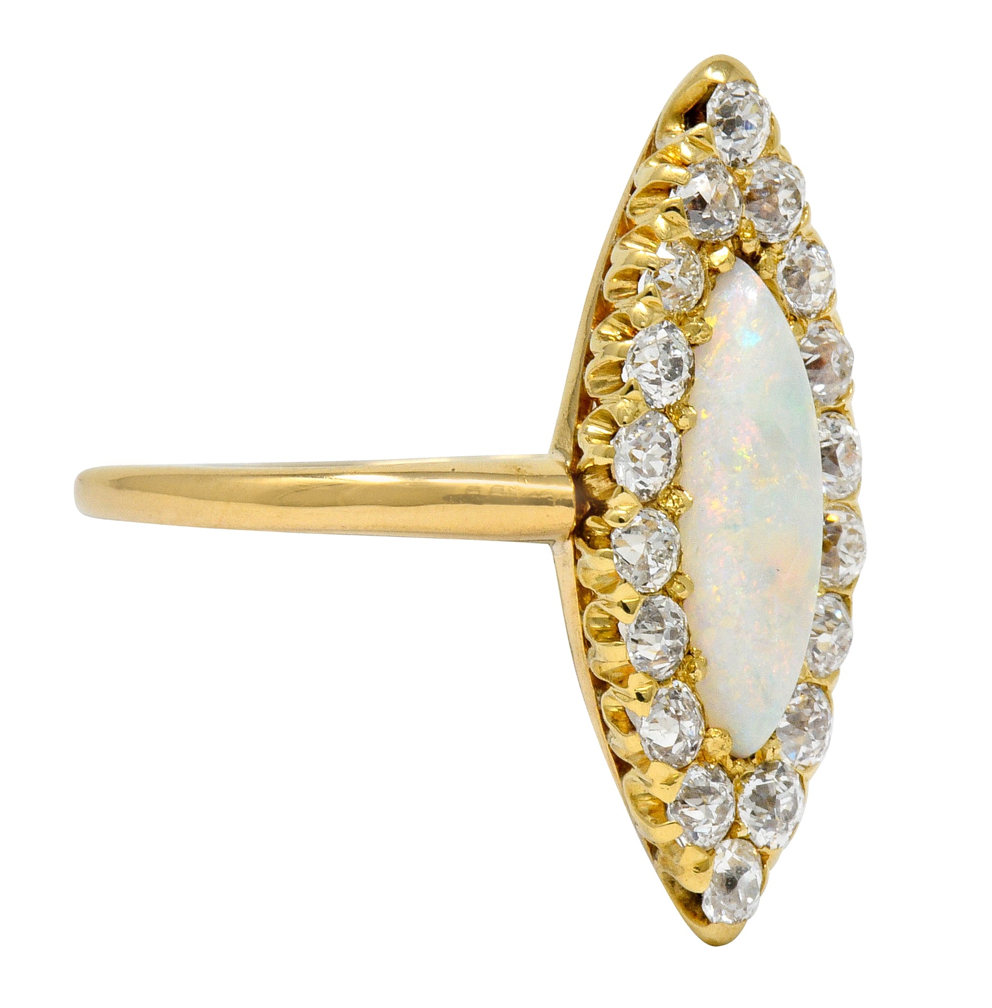 Victorian Diamond Opal 18 Karat Gold Navette Cluster Ring - Wilson's Estate Jewelry