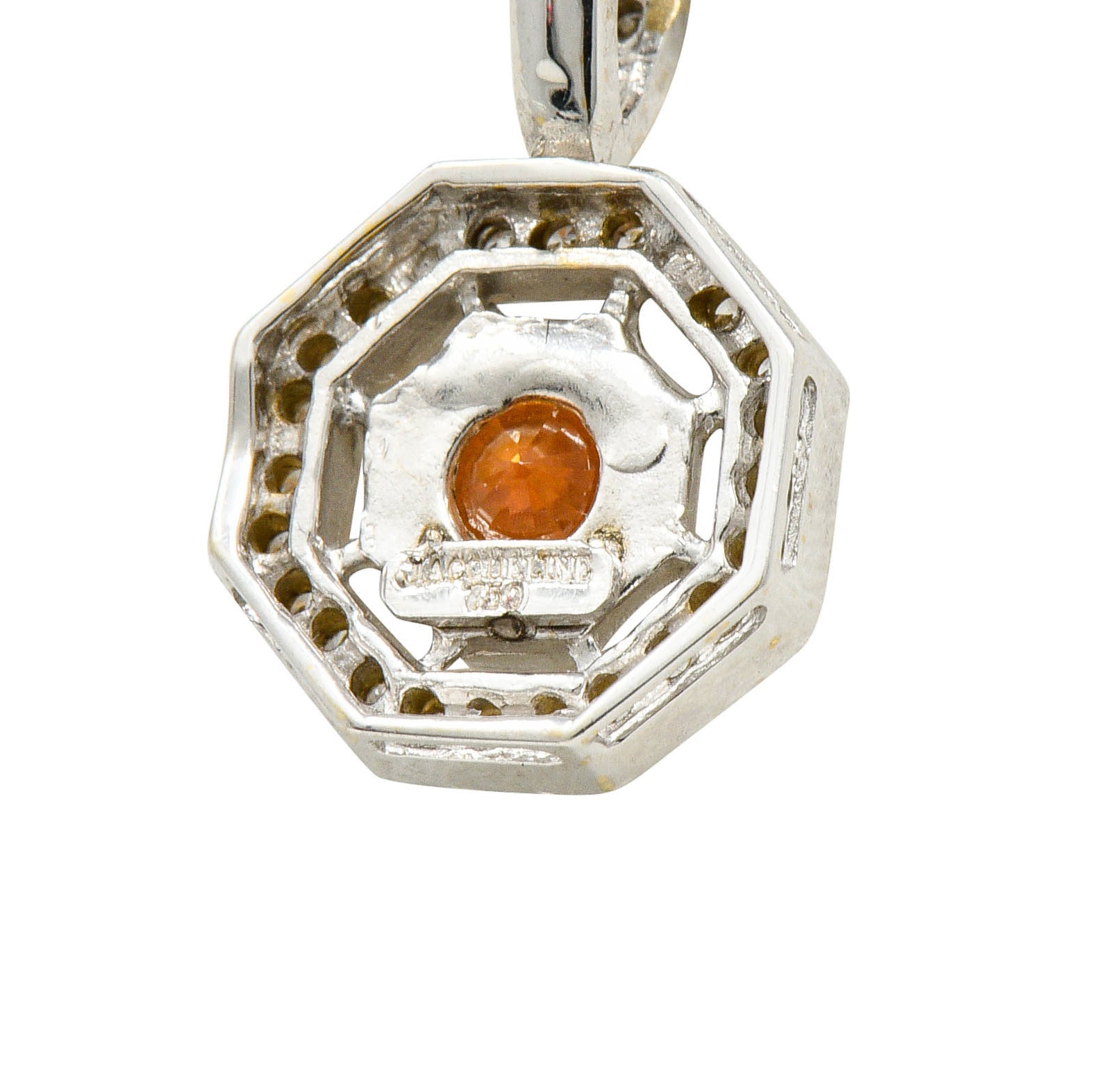 Spessartite Garnet Diamond 18 Karat White Gold Octagonal Pendant NecklaceNecklace - Wilson's Estate Jewelry