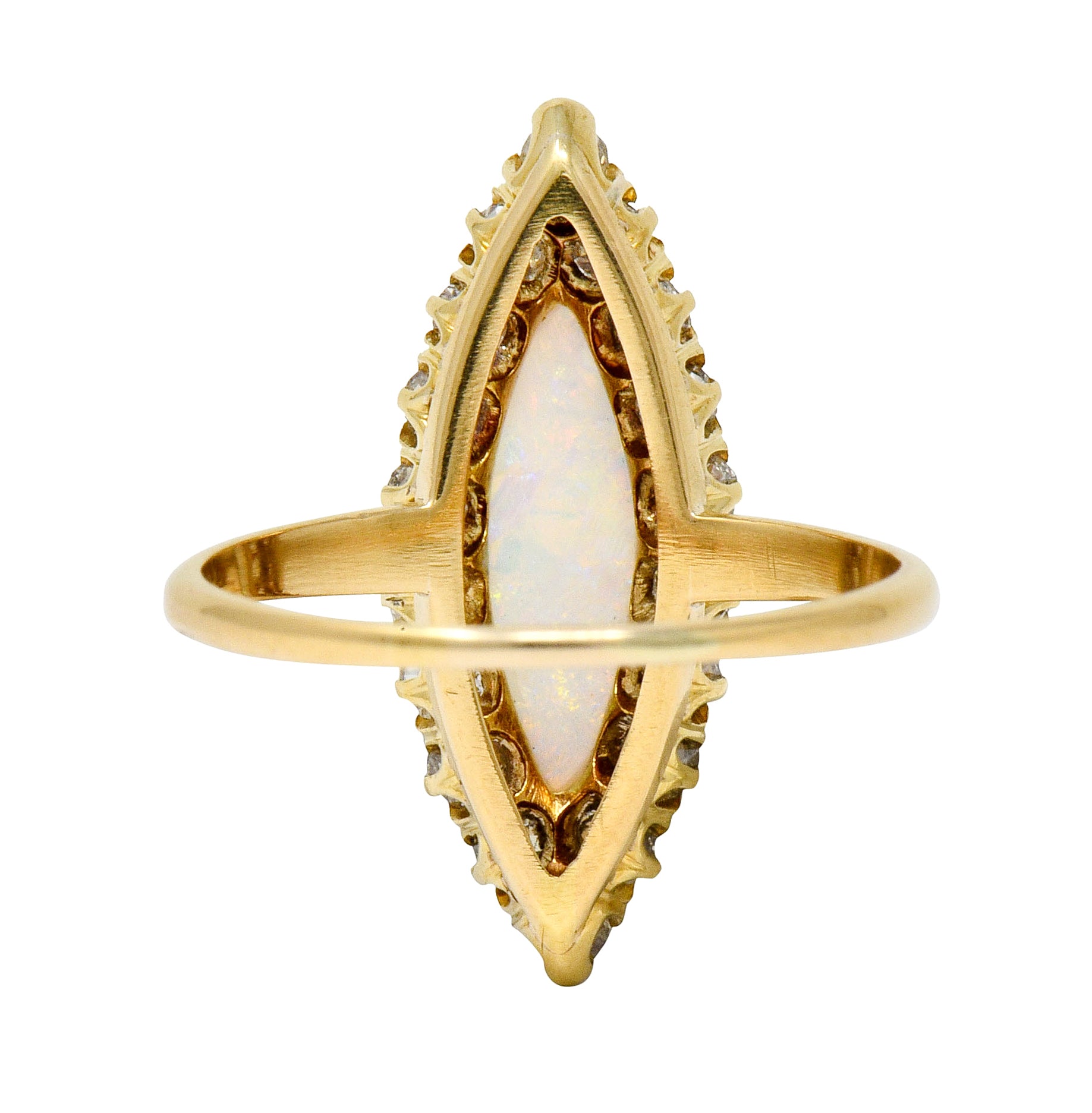 Victorian Diamond Opal 18 Karat Gold Navette Cluster Ring - Wilson's Estate Jewelry