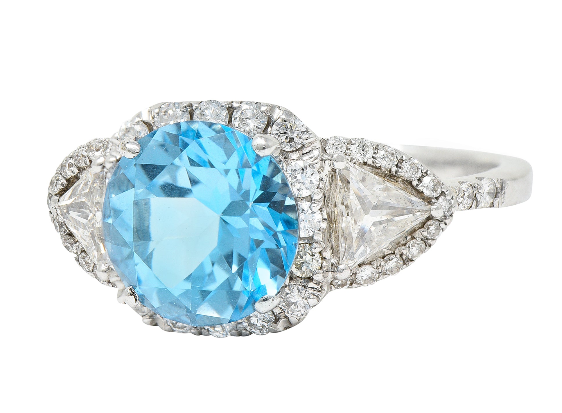 Contemporary Blue Topaz Diamond 18 Karat White Gold Gemstone Ring Wilson's Estate Jewelry