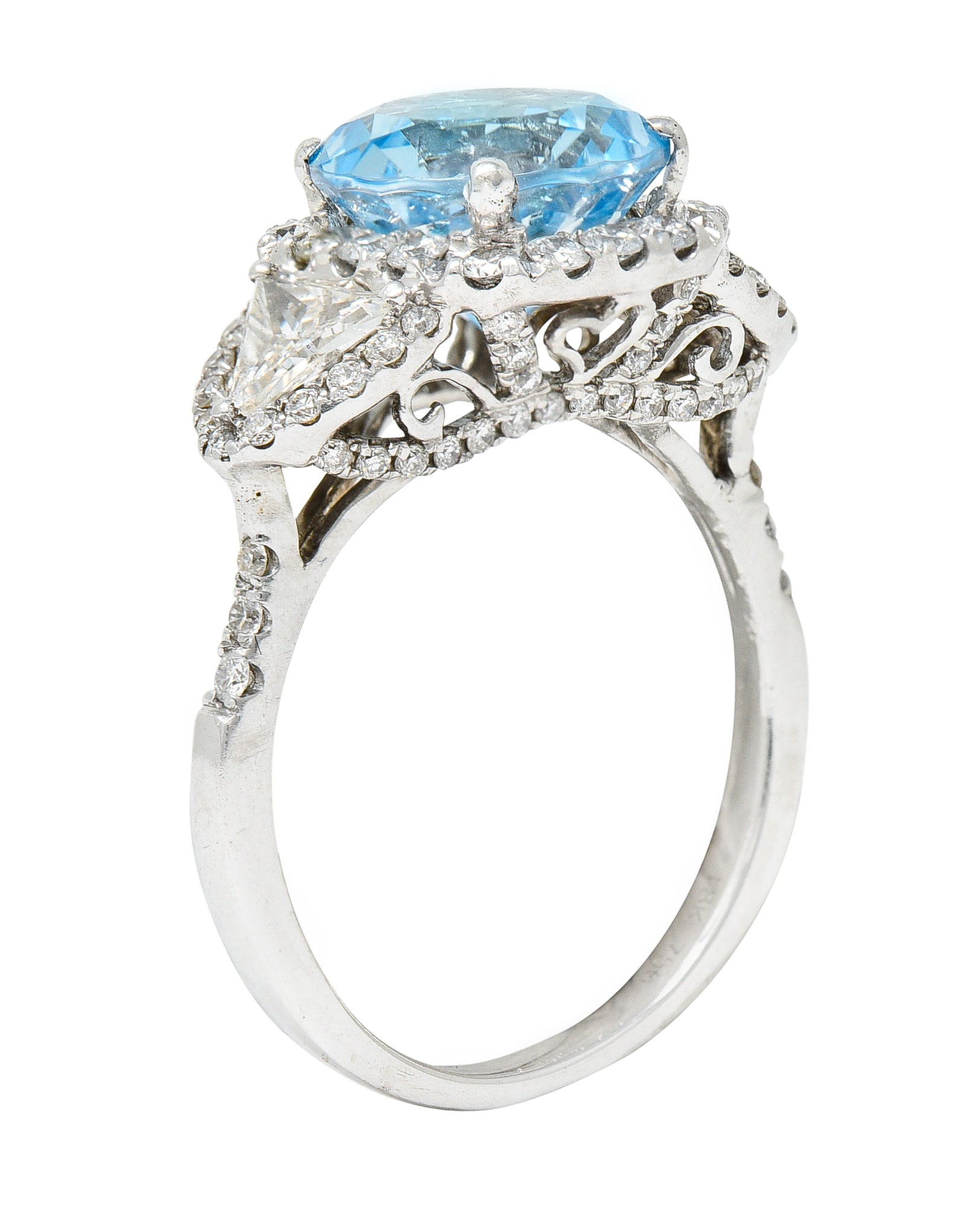 Contemporary Blue Topaz Diamond 18 Karat White Gold Gemstone Ring Wilson's Estate Jewelry