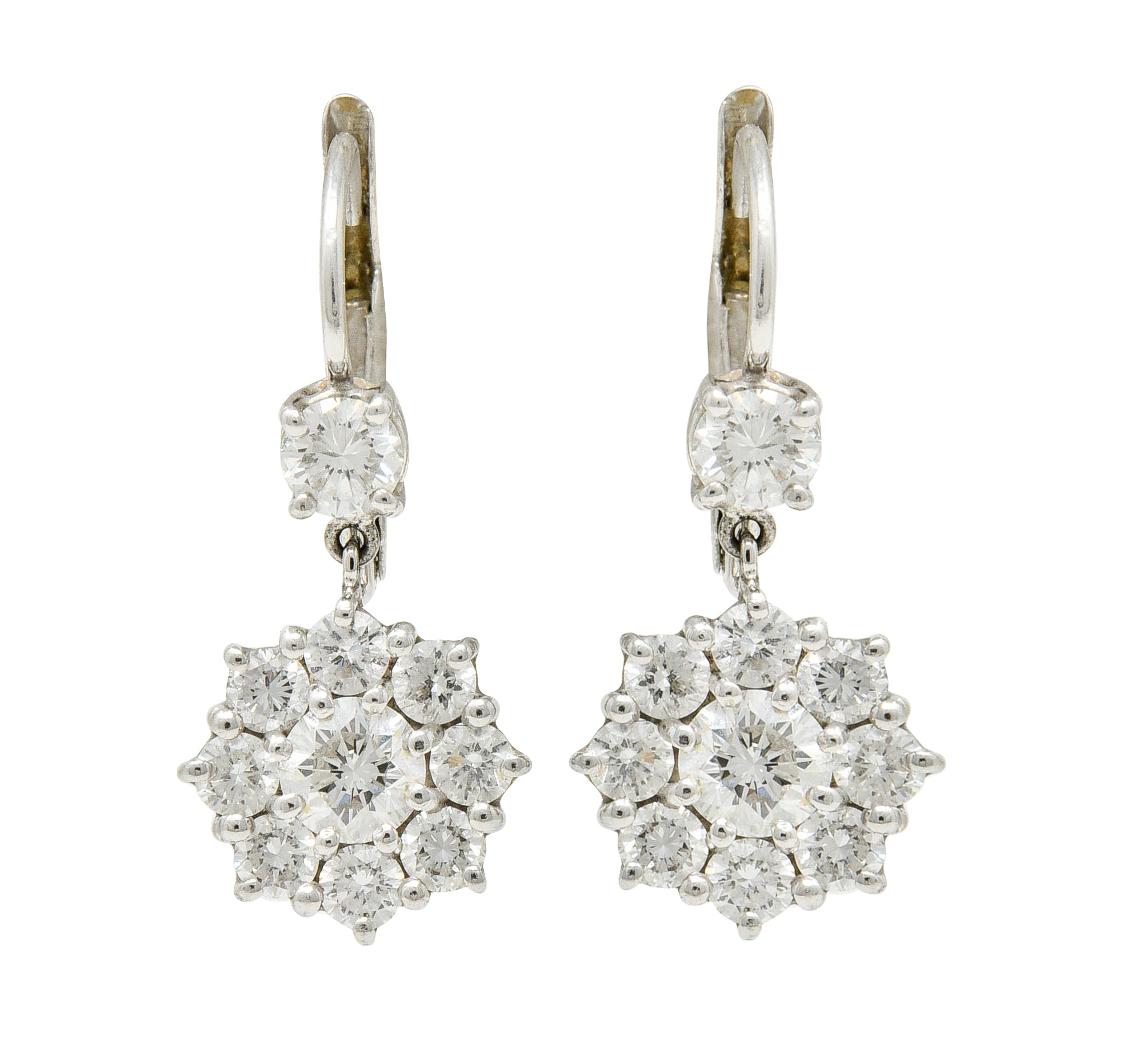 Dazzling 1.15 CTW Diamond Platinum Floral Cluster Drop EarringsEarrings - Wilson's Estate Jewelry