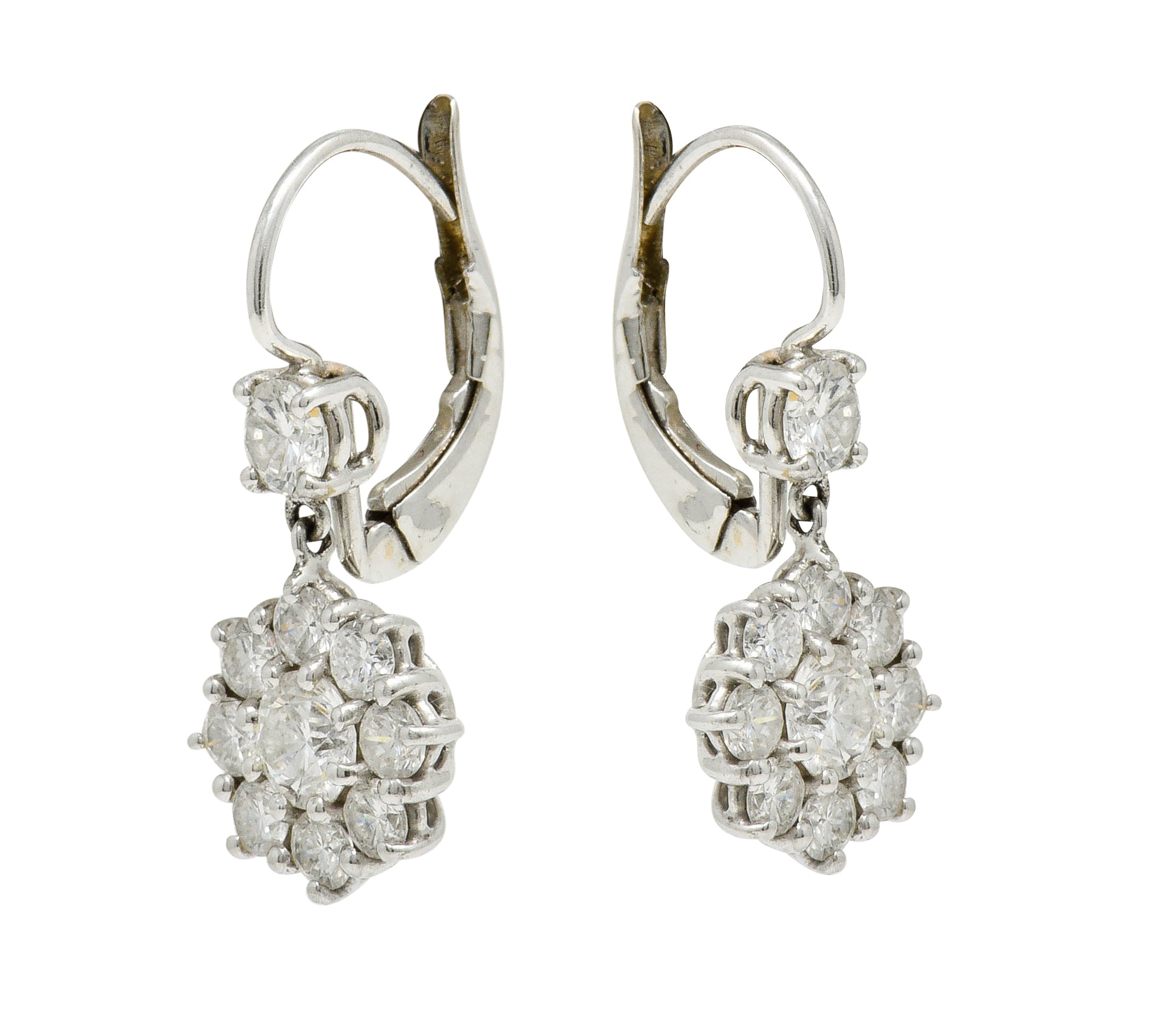 Dazzling 1.15 CTW Diamond Platinum Floral Cluster Drop EarringsEarrings - Wilson's Estate Jewelry