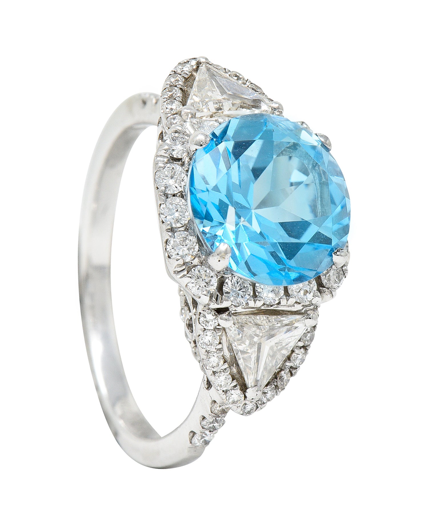 Contemporary Blue Topaz Diamond 18 Karat White Gold Gemstone Ring Wilson's Estate Jewelry