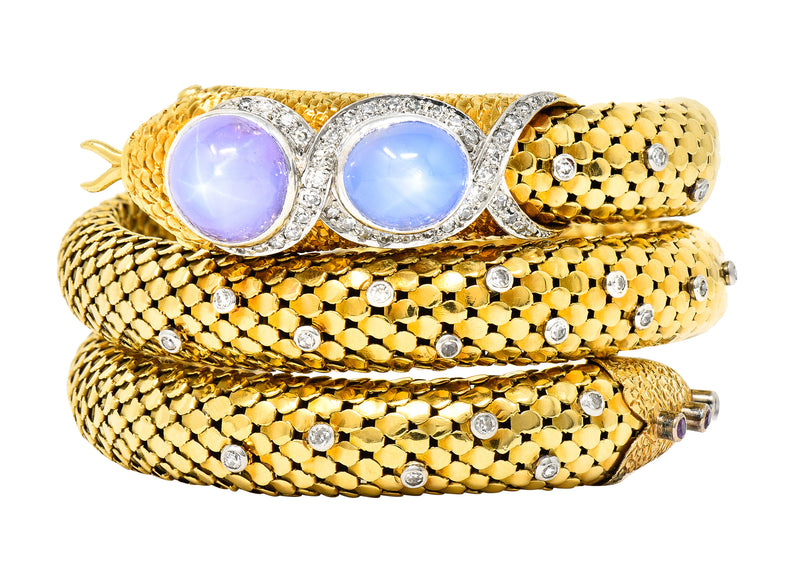 Vintage Mcm Brass Snake Bracelet w/Pink Stone Eyes