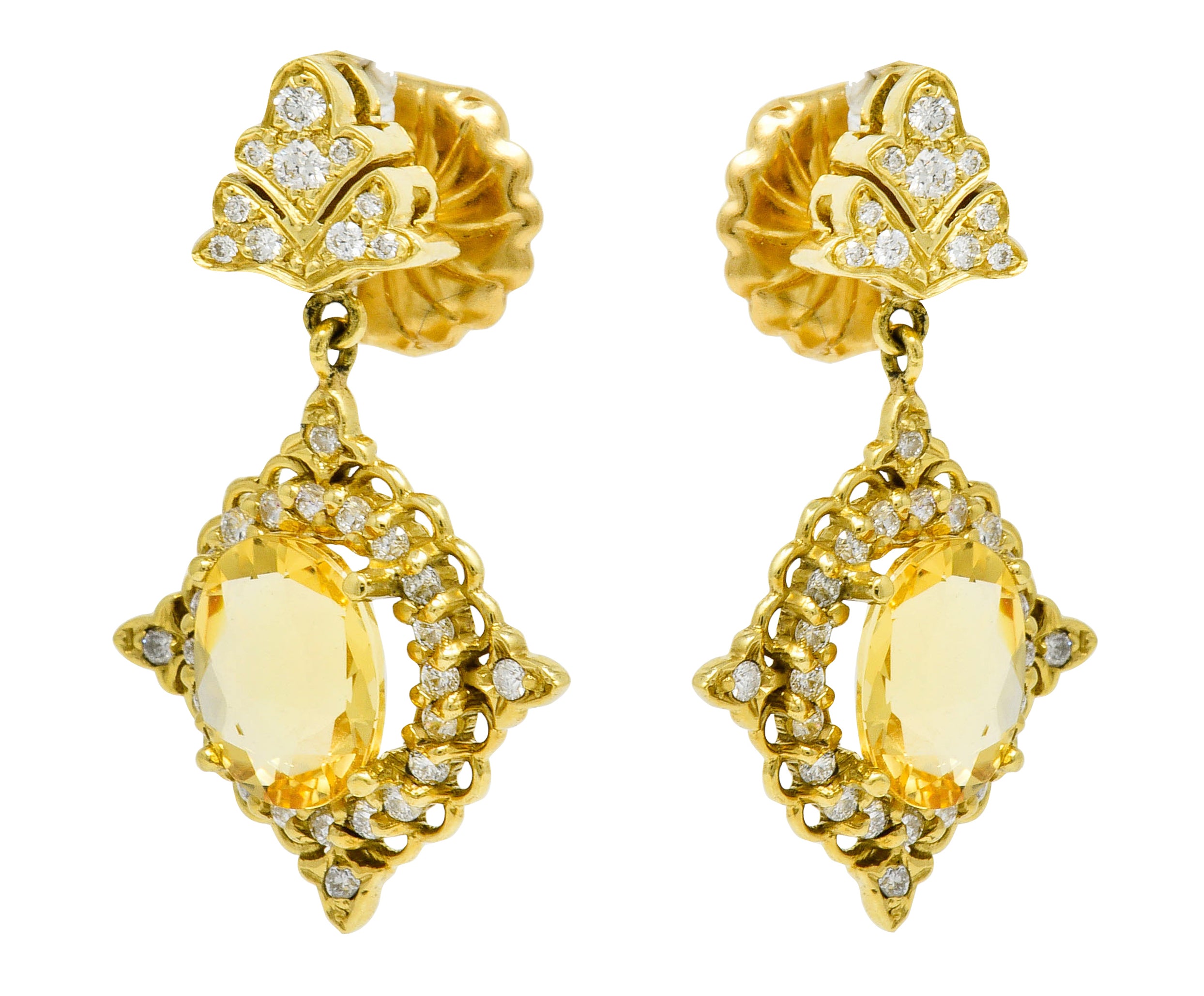 Vibrant Heliodor Golden Beryl 18 Karat Gold Foliate Drop EarringsEarrings - Wilson's Estate Jewelry