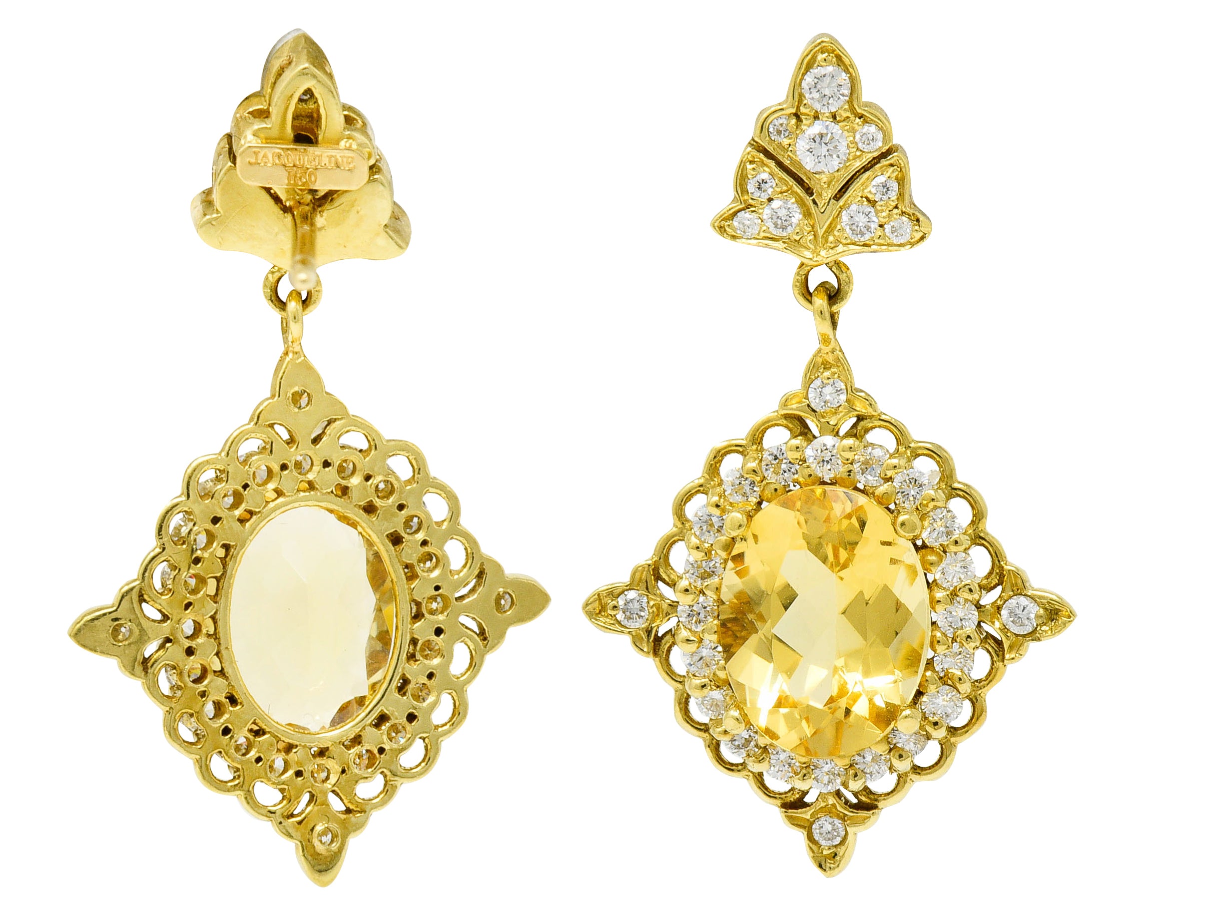 Vibrant Heliodor Golden Beryl 18 Karat Gold Foliate Drop EarringsEarrings - Wilson's Estate Jewelry