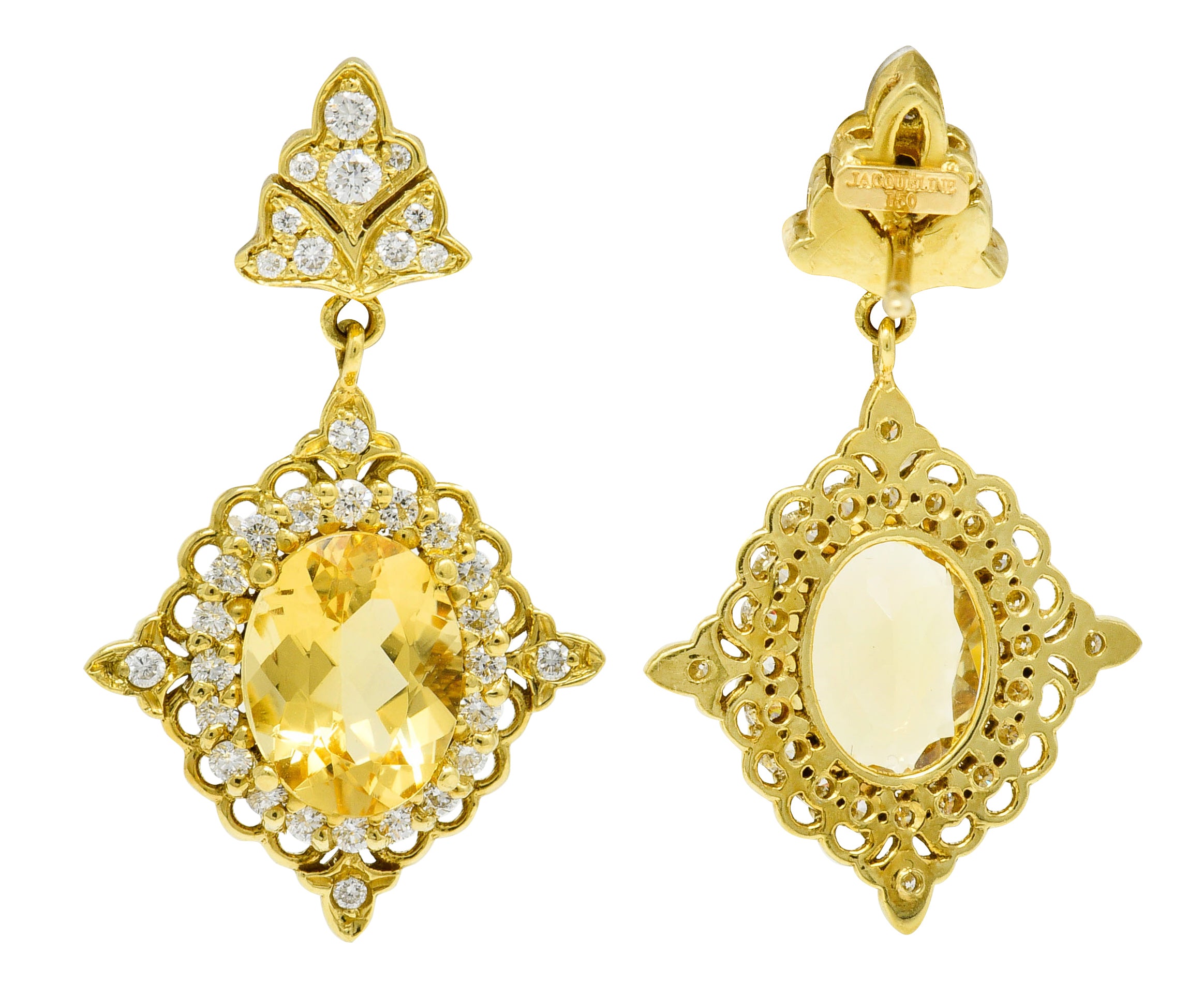 Vibrant Heliodor Golden Beryl 18 Karat Gold Foliate Drop EarringsEarrings - Wilson's Estate Jewelry