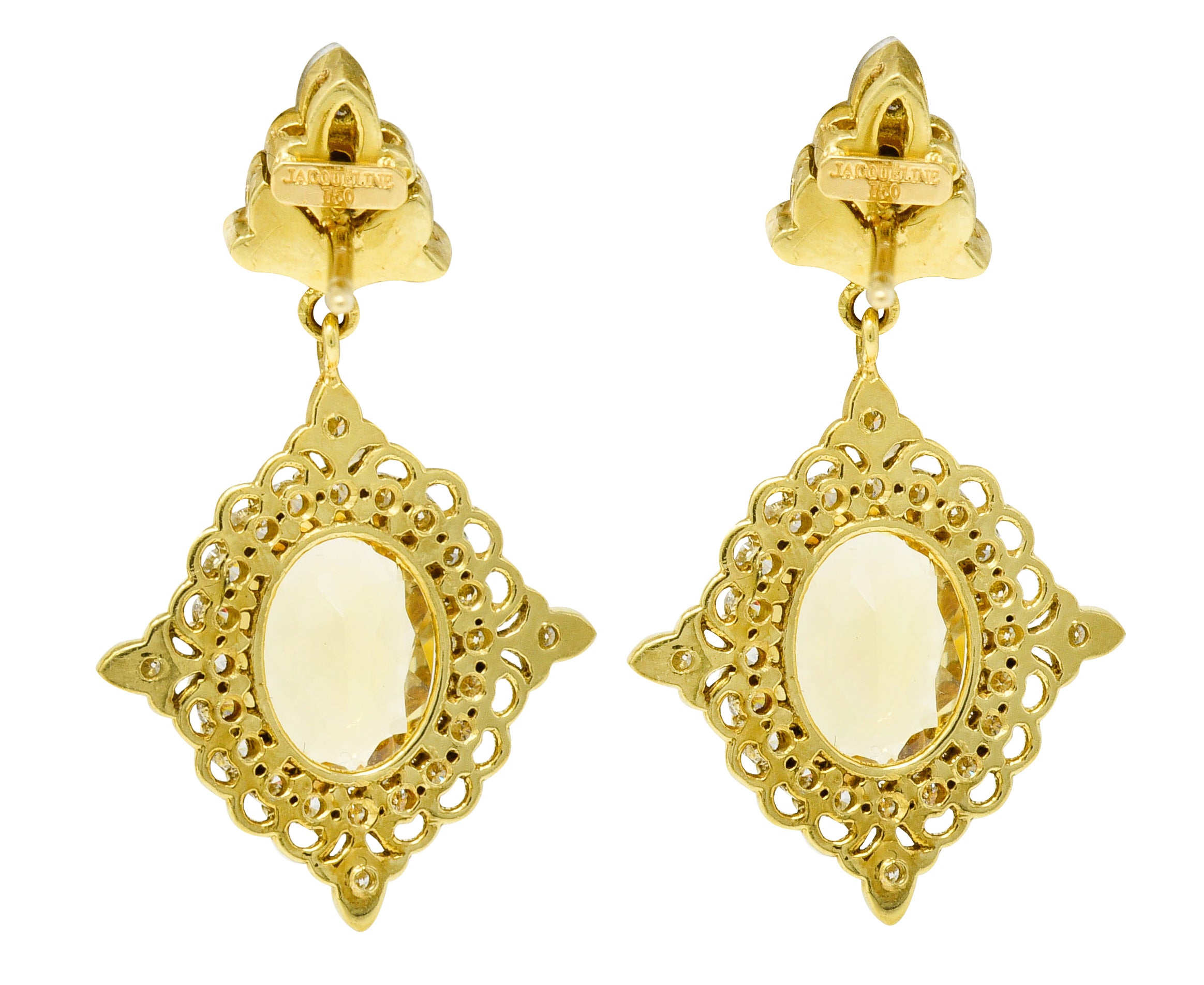 Vibrant Heliodor Golden Beryl 18 Karat Gold Foliate Drop EarringsEarrings - Wilson's Estate Jewelry