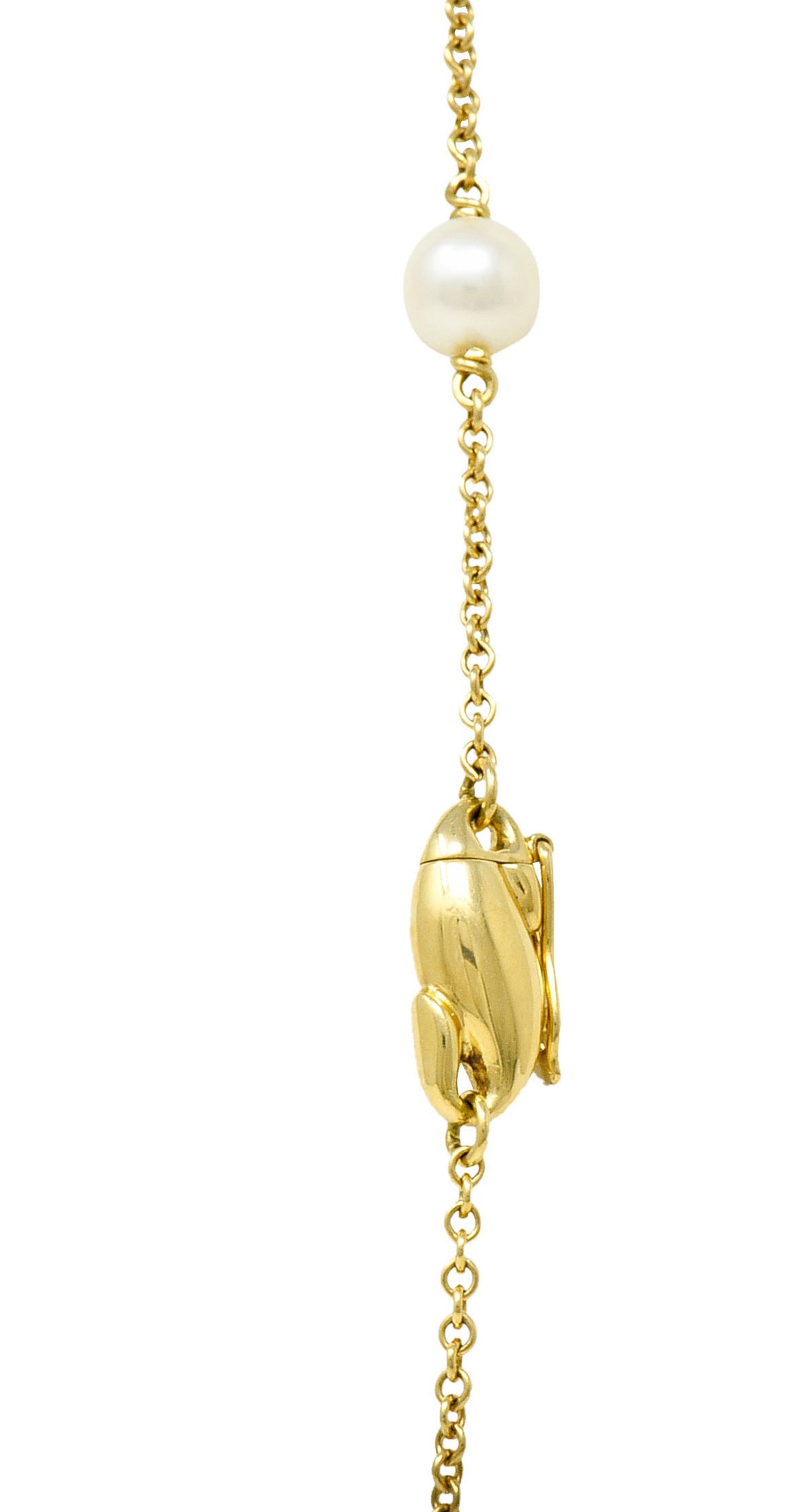 Contemporary Cultured Pearl 18 Karat Gold Station Chain NecklaceNecklace - Wilson's Estate Jewelry