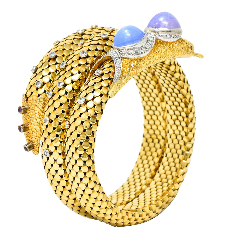 Vintage: Gold Multi-Coil Snake Bracelet with Rubies & Emeralds