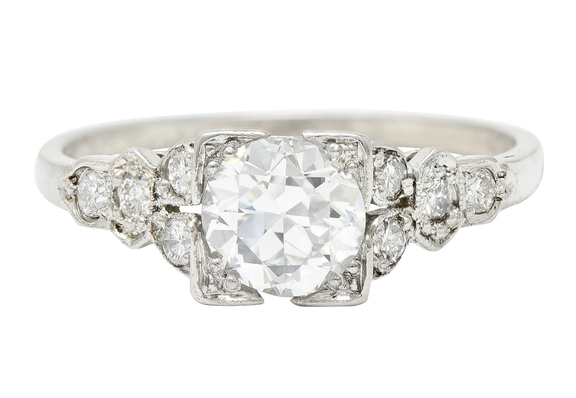 1930's Art Deco 0.96 CTW Diamond Platinum Foliate Engagement Ring GIARing - Wilson's Estate Jewelry