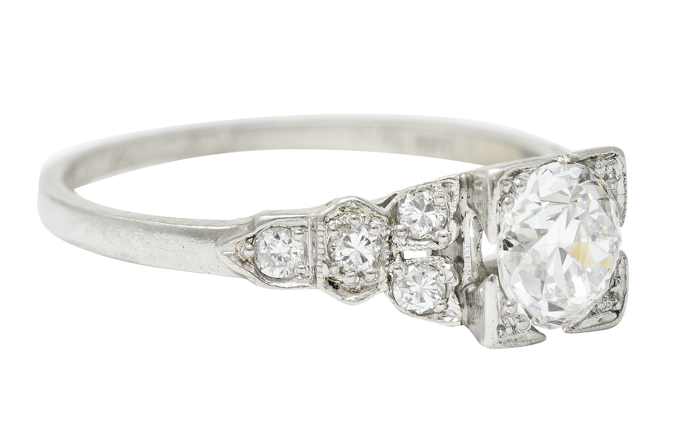 1930's Art Deco 0.96 CTW Diamond Platinum Foliate Engagement Ring GIARing - Wilson's Estate Jewelry