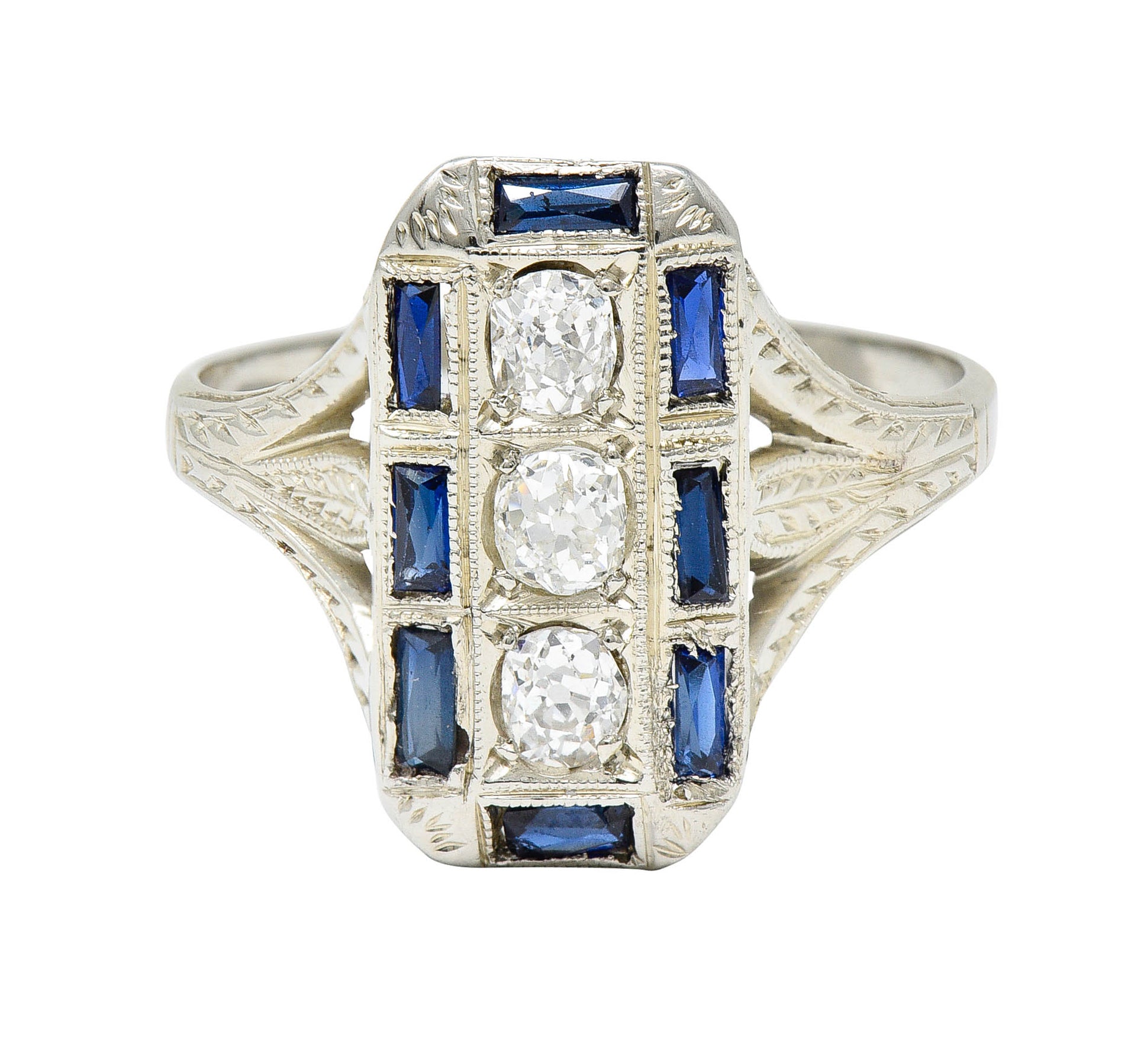 Art Deco 0.50 CTW Diamond Sapphire 18 Karat White Gold Dinner RingRing - Wilson's Estate Jewelry