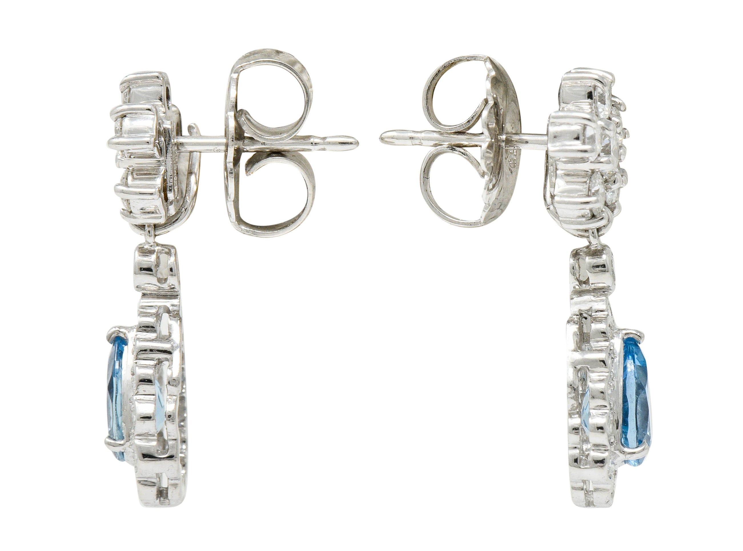 2.00 CTW Aquamarine Diamond Platinum 18 Karat White Gold Convertible Drop EarringsEarrings - Wilson's Estate Jewelry