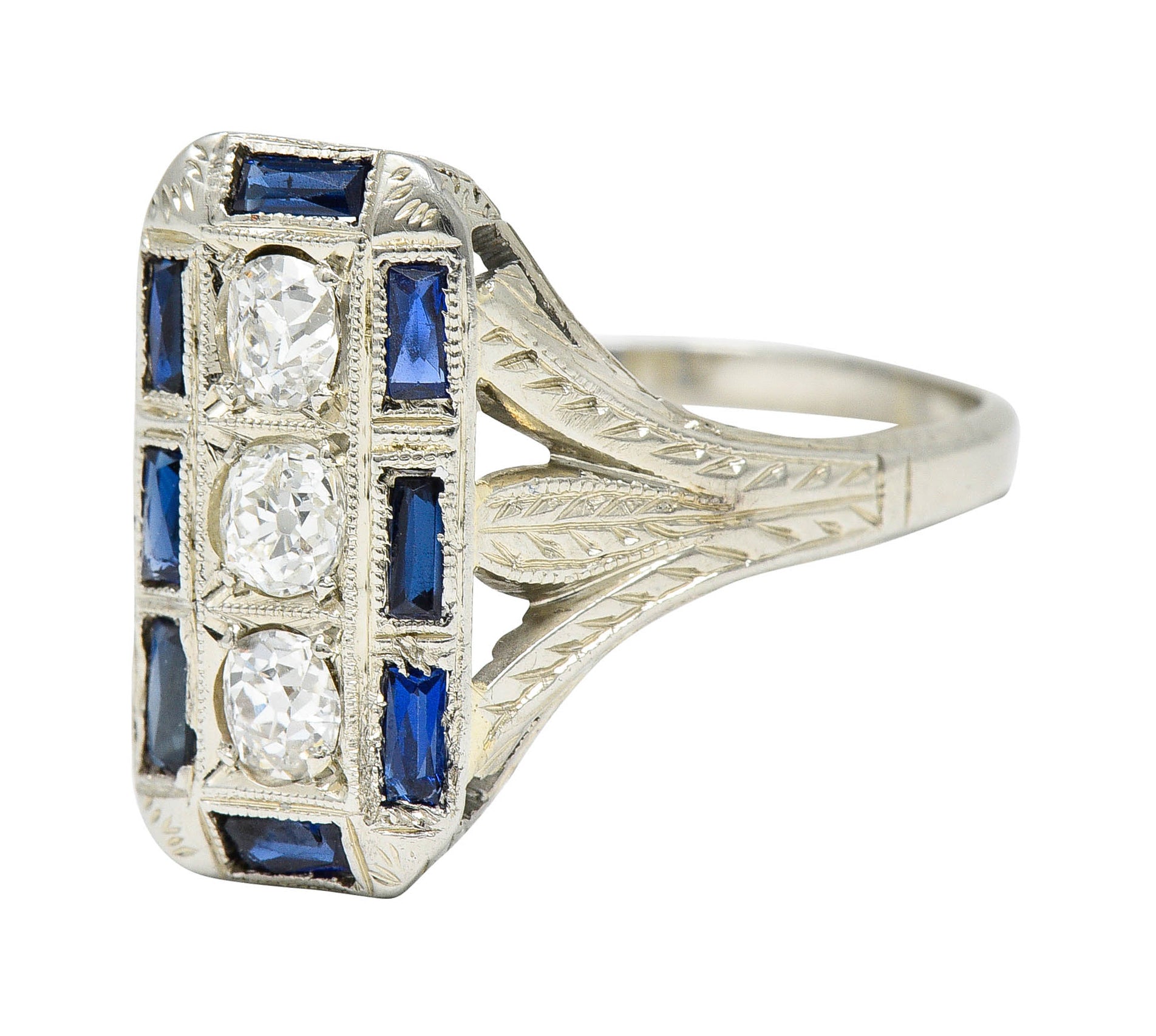 Art Deco 0.50 CTW Diamond Sapphire 18 Karat White Gold Dinner RingRing - Wilson's Estate Jewelry