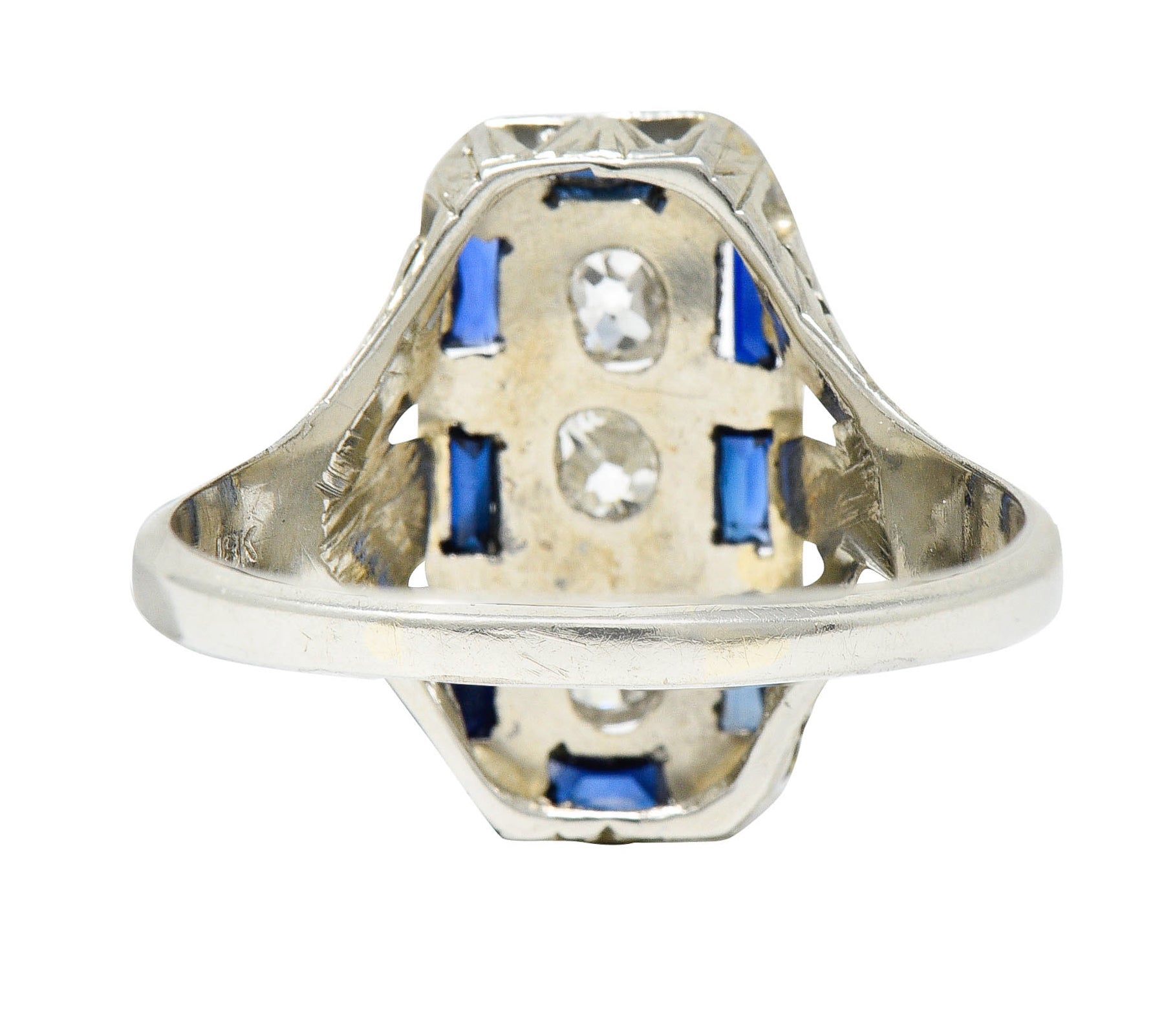 Art Deco 0.50 CTW Diamond Sapphire 18 Karat White Gold Dinner RingRing - Wilson's Estate Jewelry