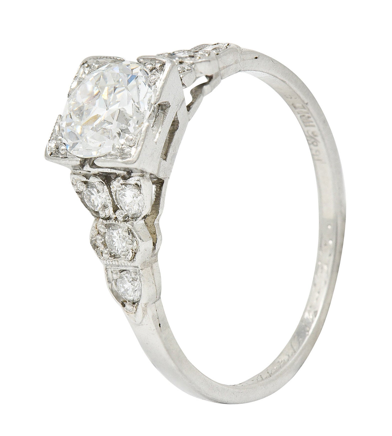 1930's Art Deco 0.96 CTW Diamond Platinum Foliate Engagement Ring GIARing - Wilson's Estate Jewelry