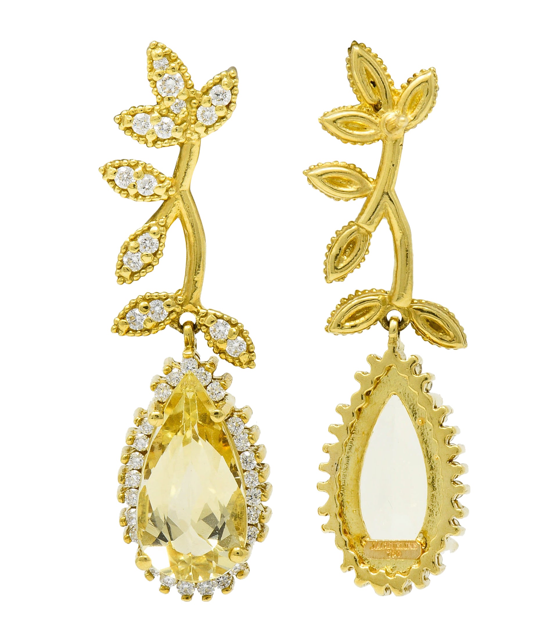 Heliodor Golden Beryl Diamond 18 Karat Gold Foliate Drop EarringsEarrings - Wilson's Estate Jewelry