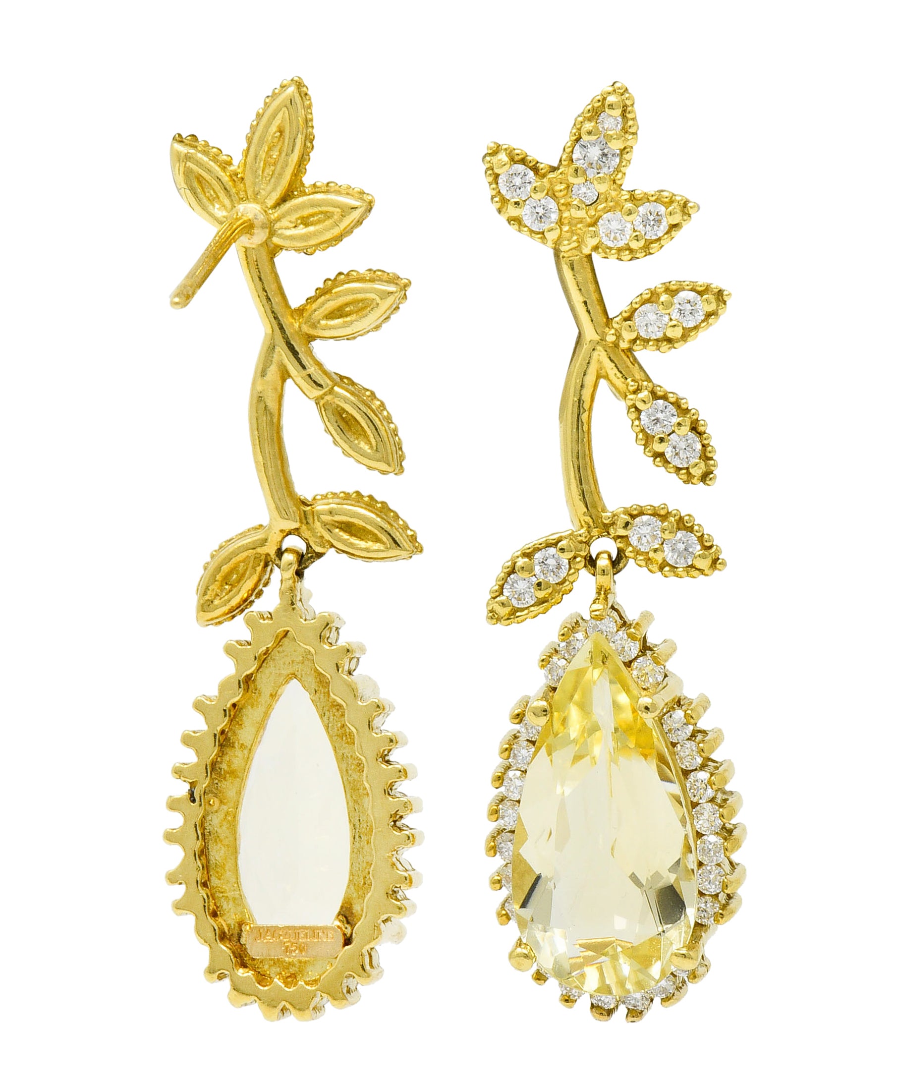 Heliodor Golden Beryl Diamond 18 Karat Gold Foliate Drop EarringsEarrings - Wilson's Estate Jewelry