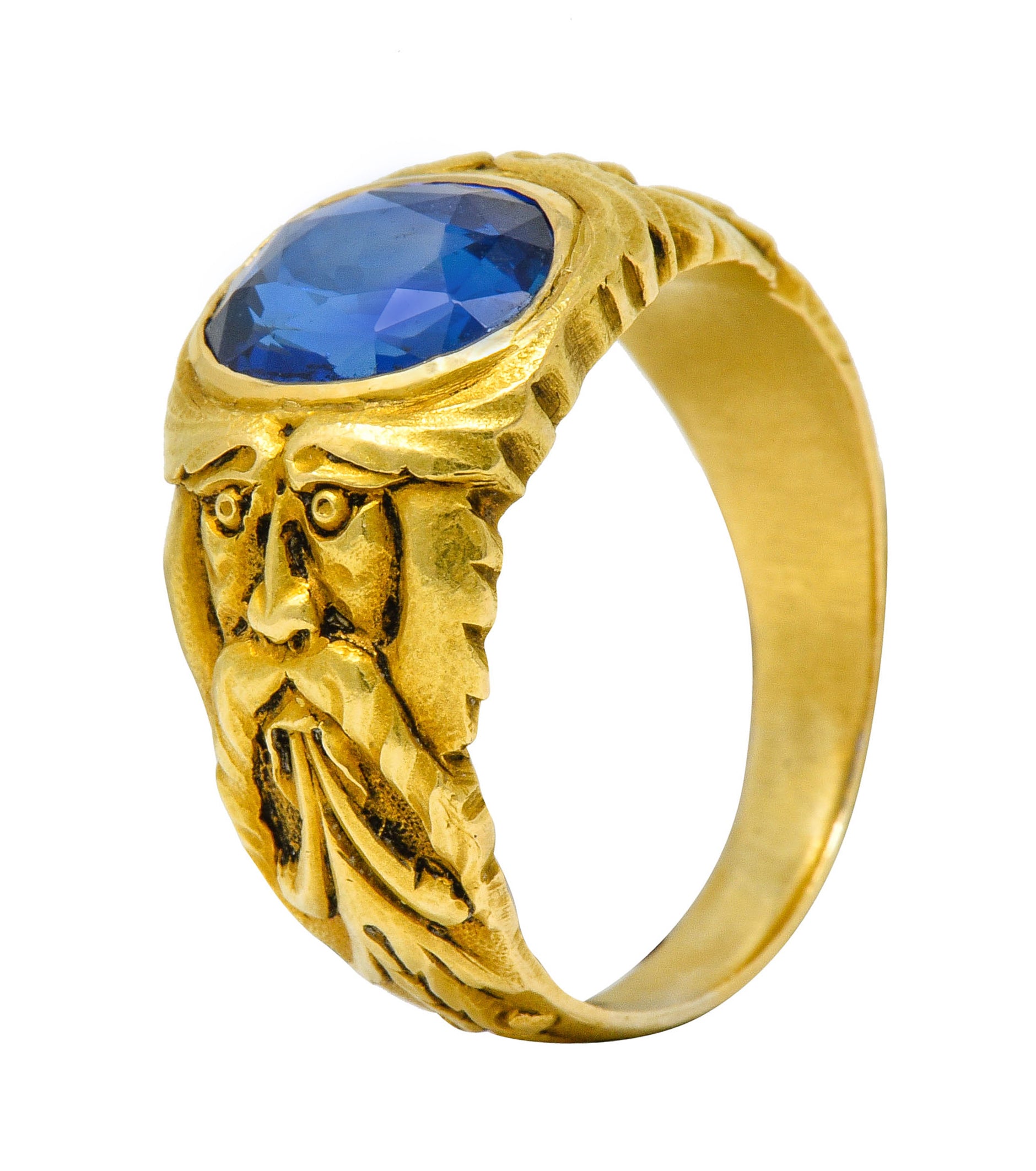 French Victorian 3.00 CTW No Heat Burma Sapphire 18 Karat Gold Anemoi God Of Wind Ring GIARing - Wilson's Estate Jewelry