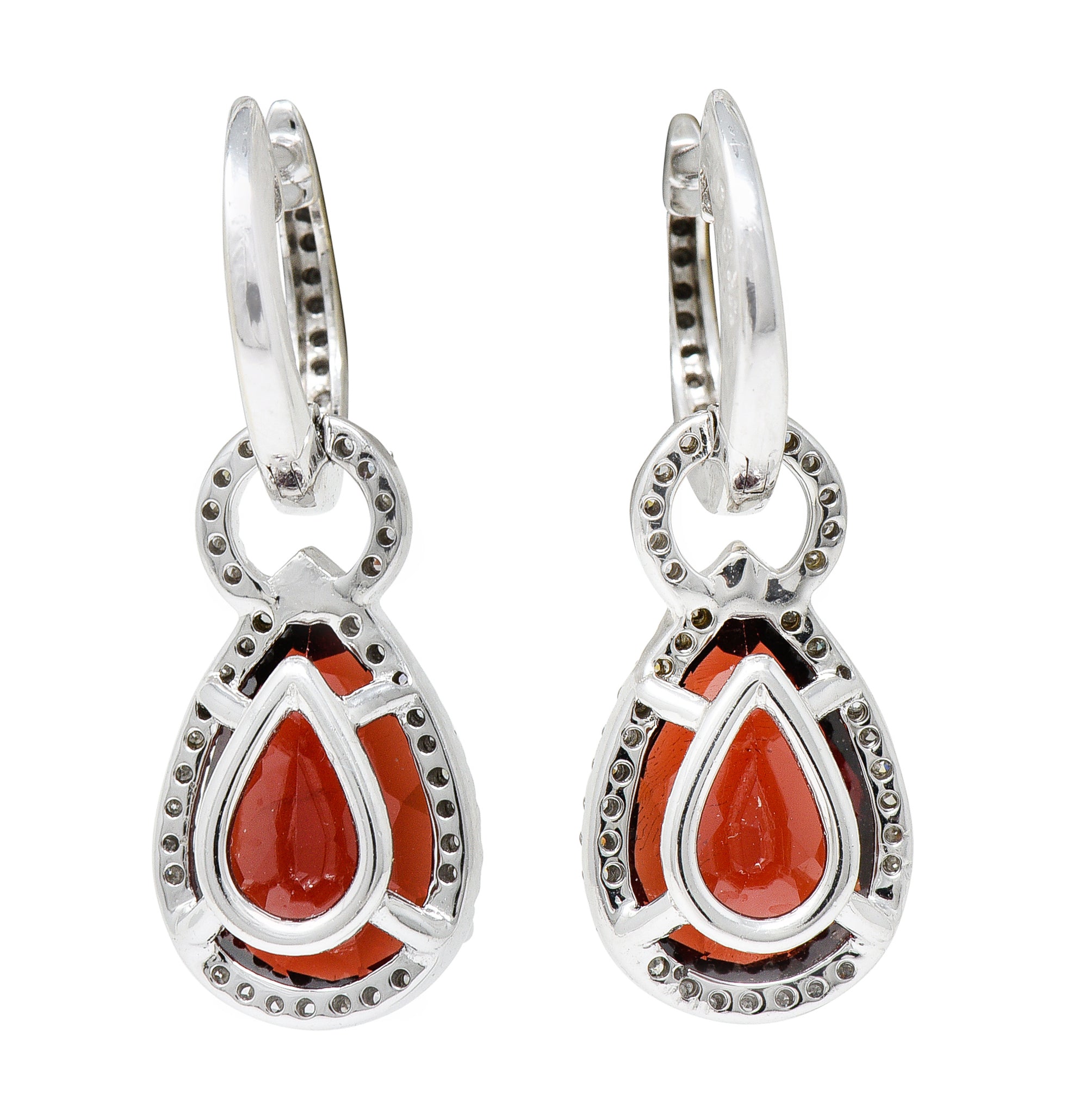 Contemporary Garnet Diamond 14 Karat White Gold Pear Drop Earrings Wilson's Estate Jewelry