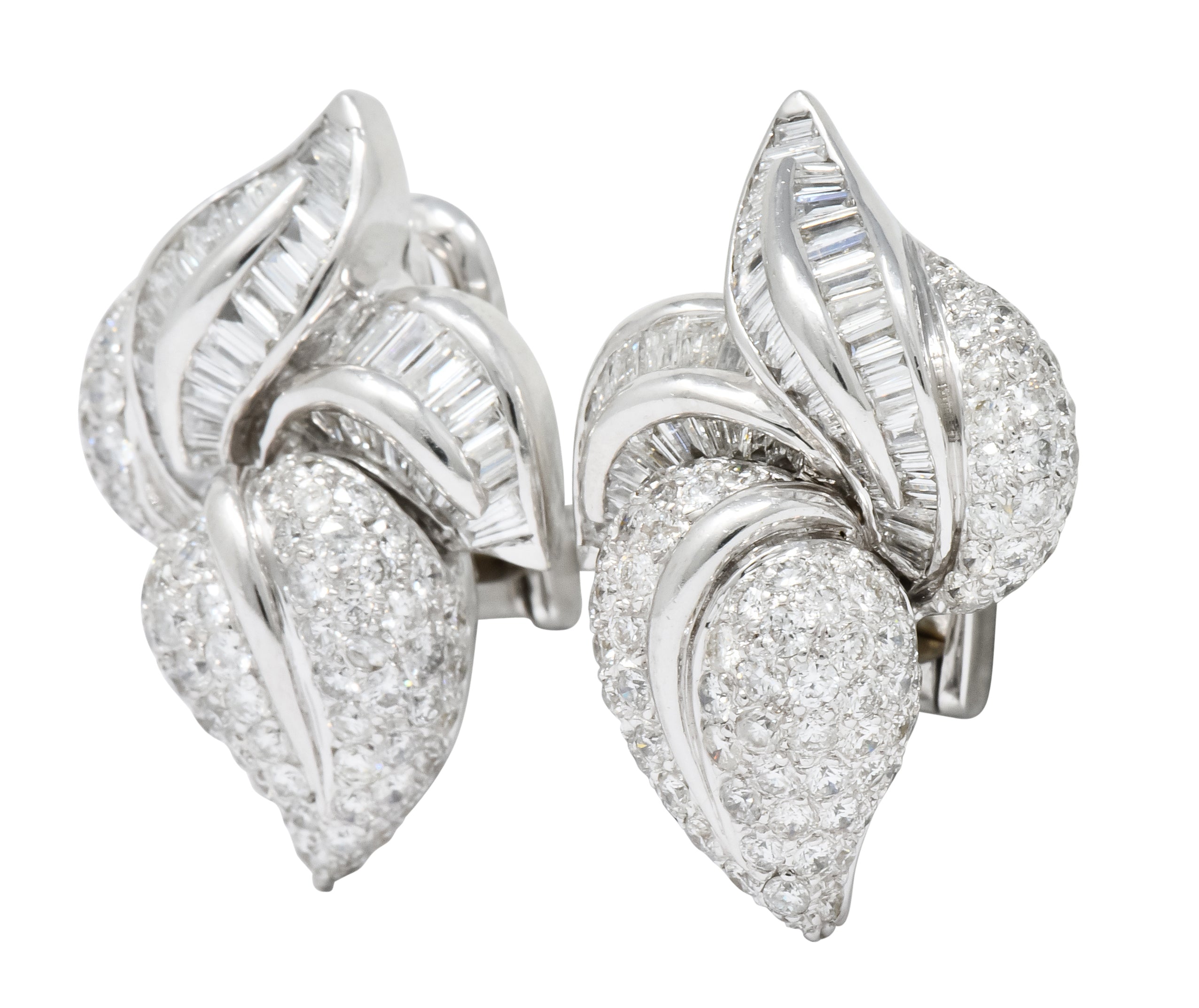 1990's 9.00 CTW Diamond 18 Karat White Gold Foliate Earrings - Wilson's Estate Jewelry