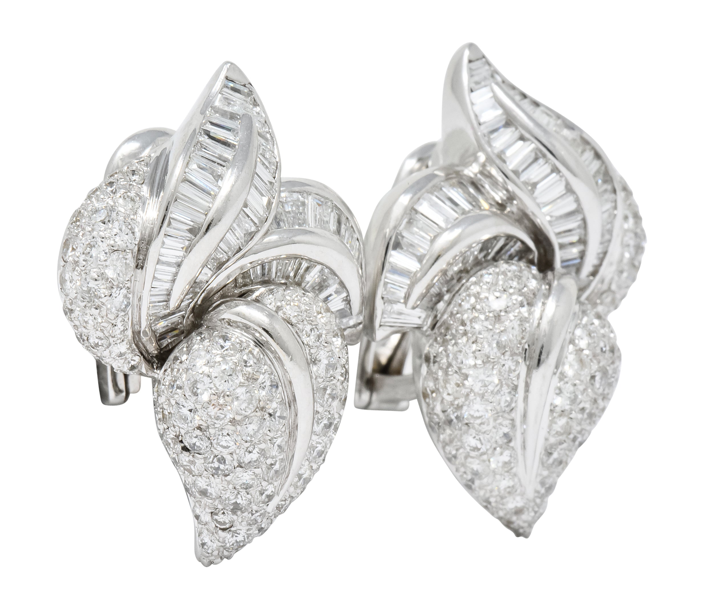 1990's 9.00 CTW Diamond 18 Karat White Gold Foliate Earrings - Wilson's Estate Jewelry