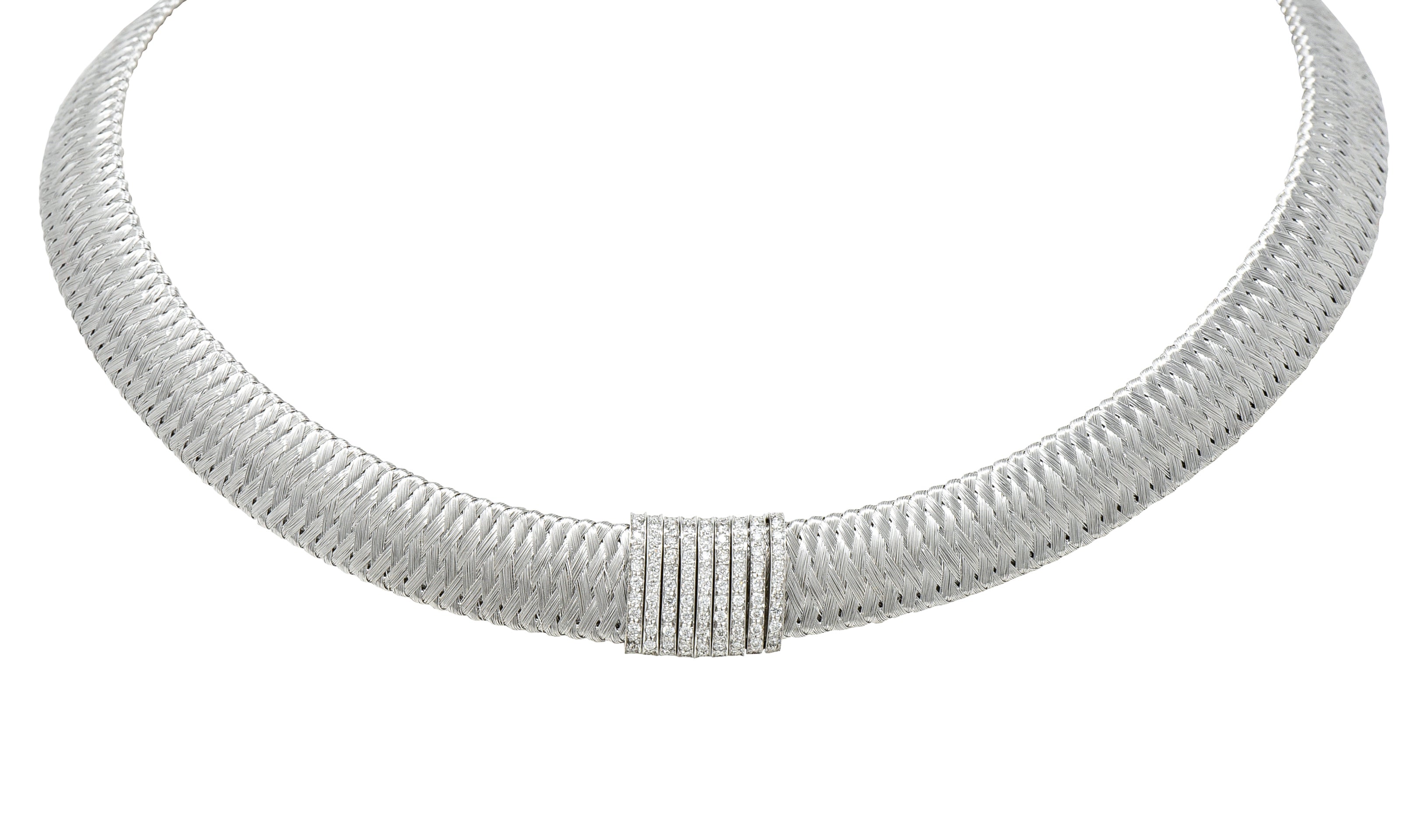 Roberto Coin 1.00 CTW Diamond 18 Karat White Gold Primavera Woven Collar Necklace Wilson's Estate Jewelry