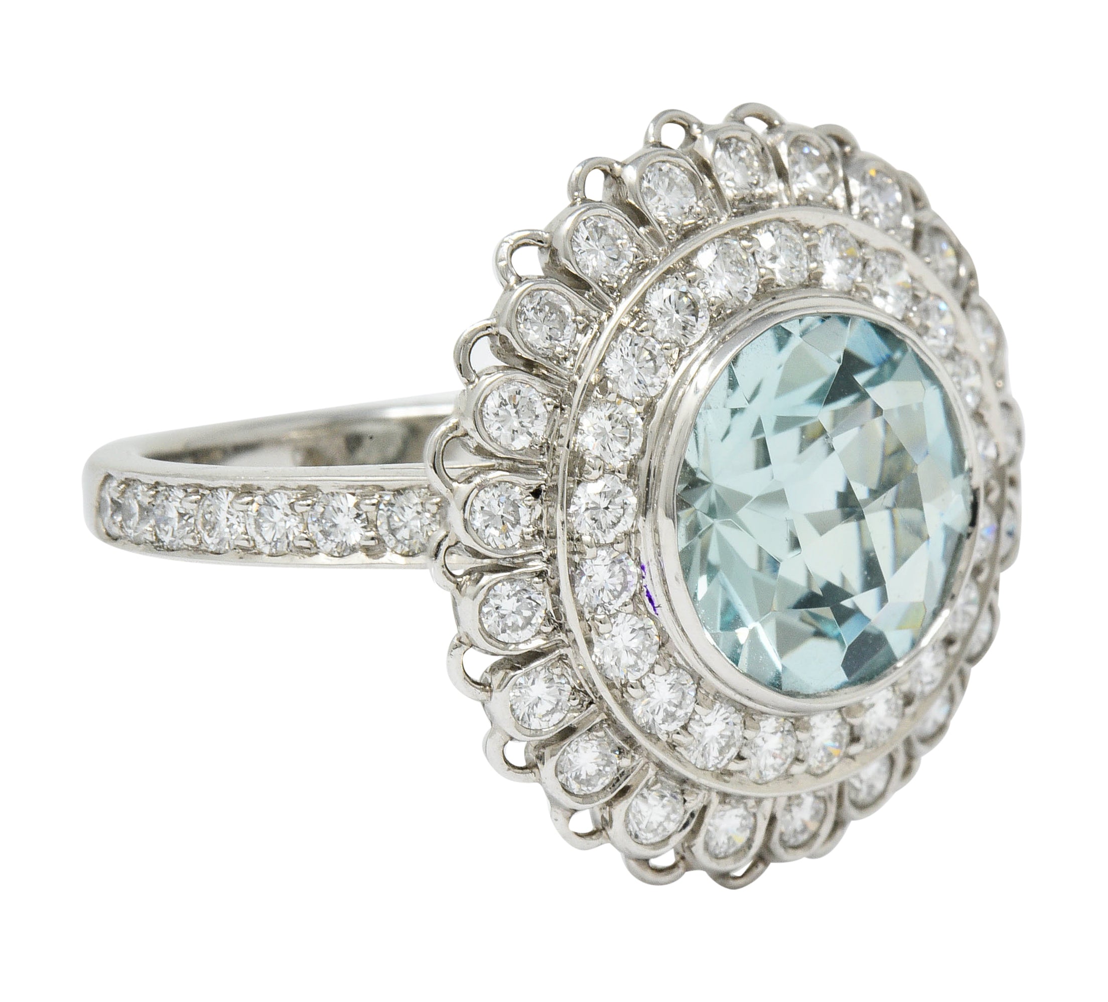 Green Beryl Diamond Platinum Floral Cluster Statement RingRing - Wilson's Estate Jewelry