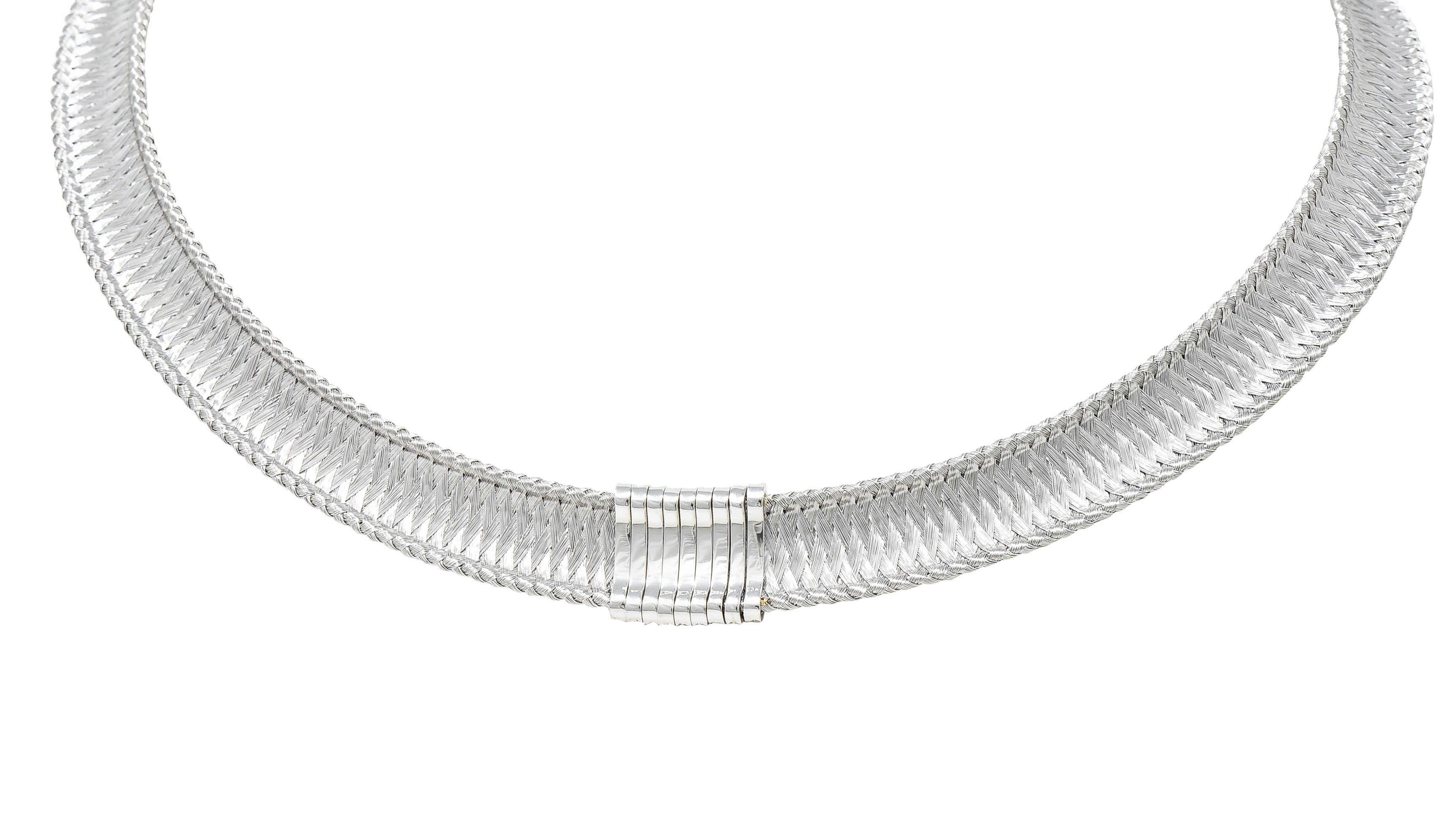 Roberto Coin 1.00 CTW Diamond 18 Karat White Gold Primavera Woven Collar Necklace Wilson's Estate Jewelry