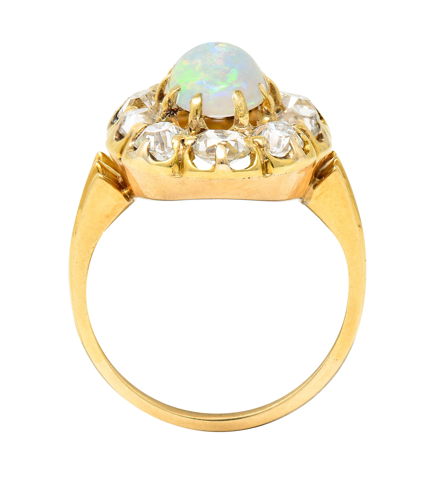 Victorian 1.50 CTW Old Mine Cut Diamond Opal 14 Karat Yellow Gold Antique Cluster Ring Wilson's Estate Jewelry