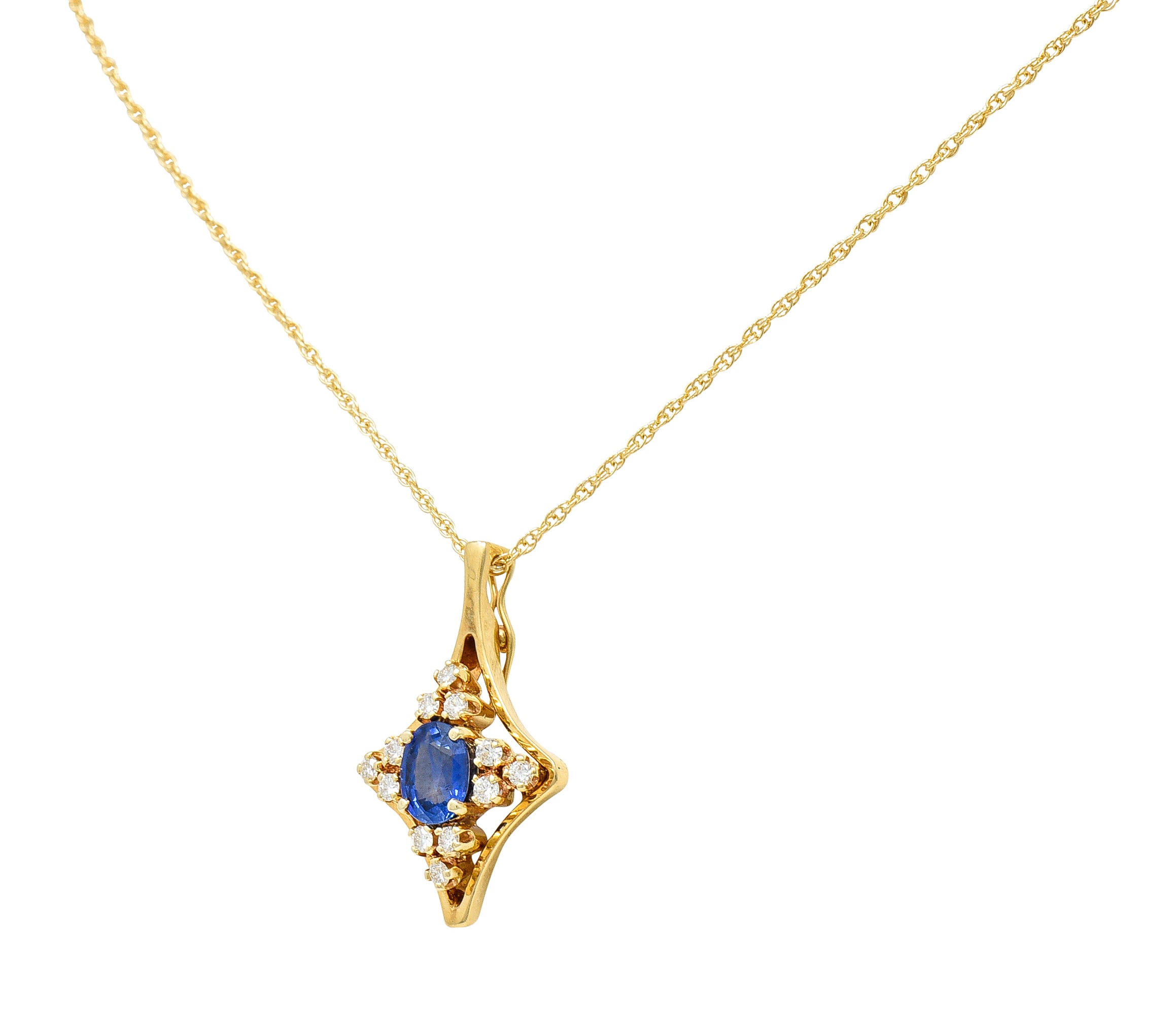 1980's Vintage 1.51 CTW Sapphire Diamond 14 Karat Yellow Gold Enhancer Pendant Necklace Wilson's Estate Jewelry