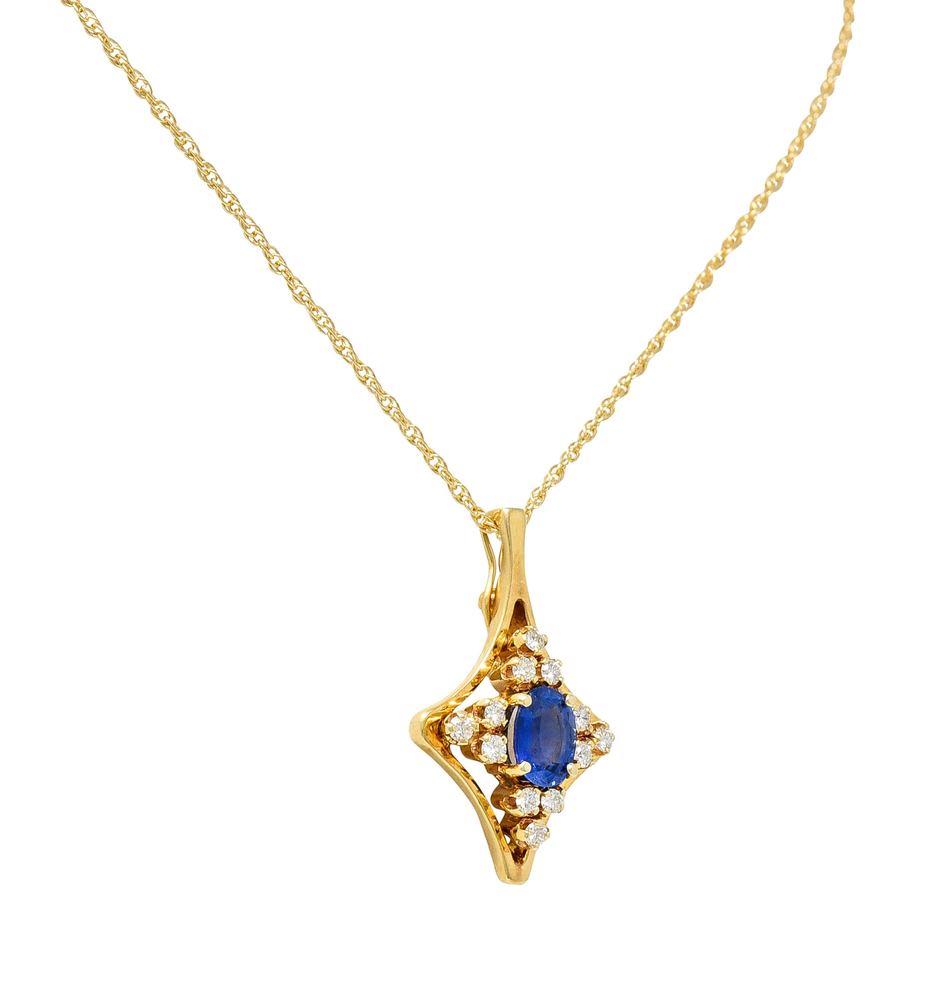 1980's Vintage 1.51 CTW Sapphire Diamond 14 Karat Yellow Gold Enhancer Pendant Necklace Wilson's Estate Jewelry