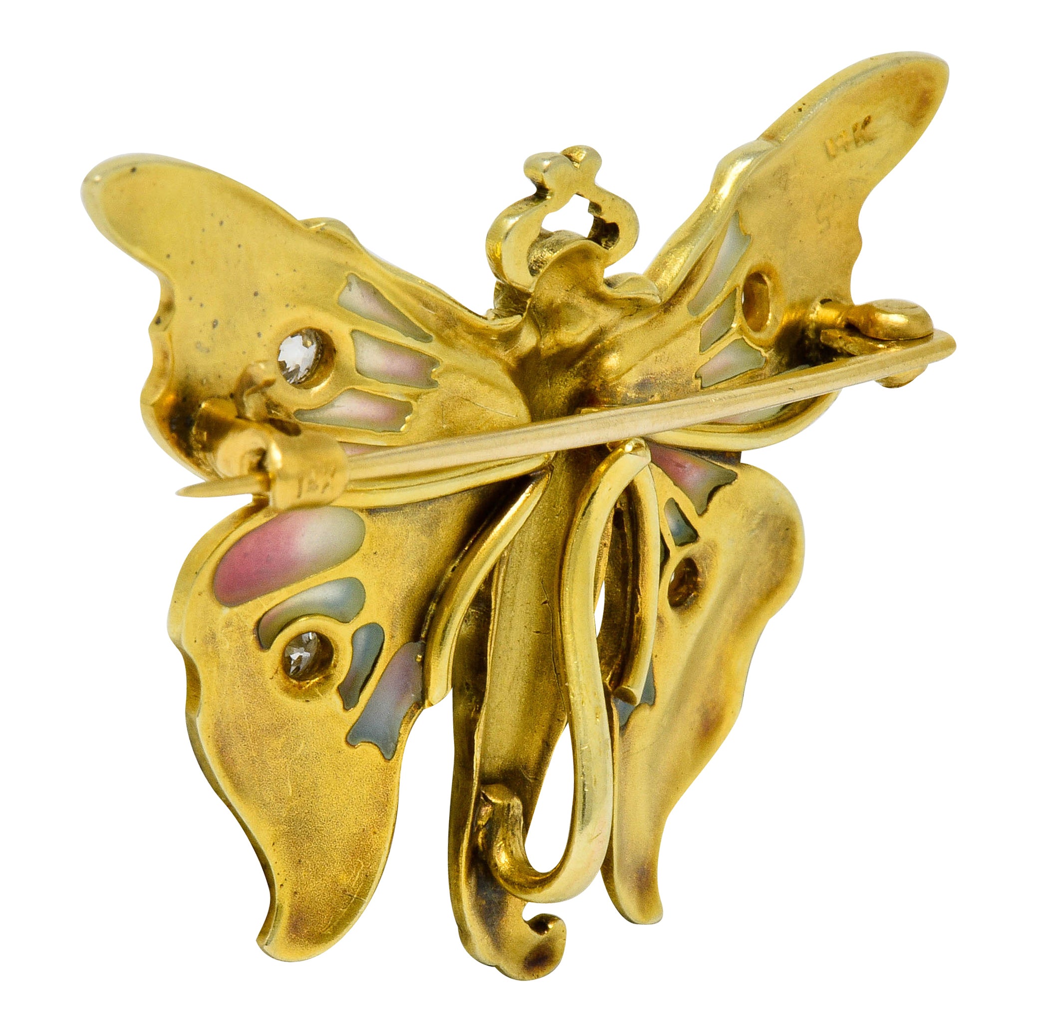 Whiteside & Blank Art Nouveau Diamond Enamel 14 Karat Gold Butterfly Nymph Brooch - Wilson's Estate Jewelry